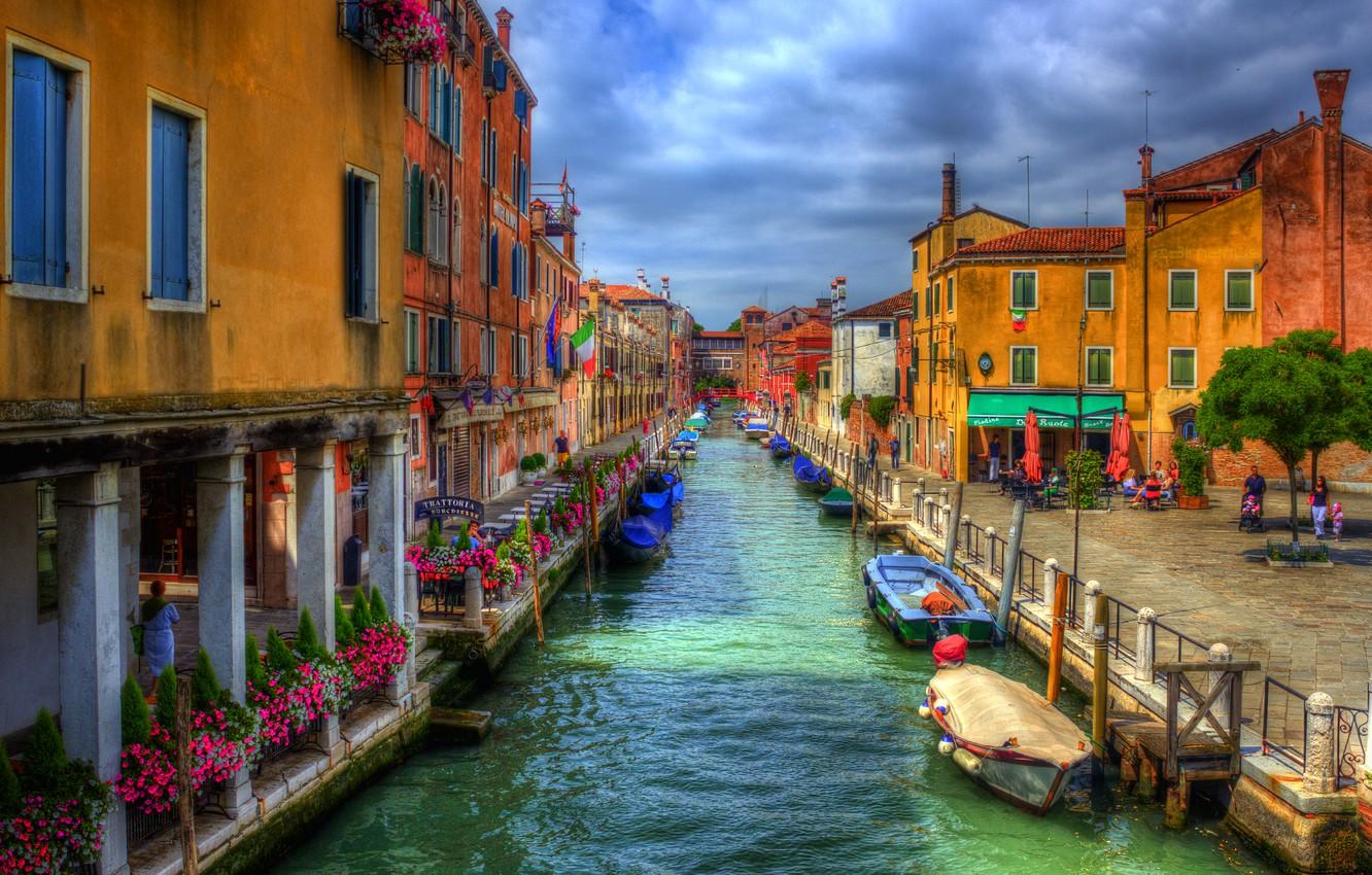 Wallpaper the sky, water, flowers, clouds, home, Venice