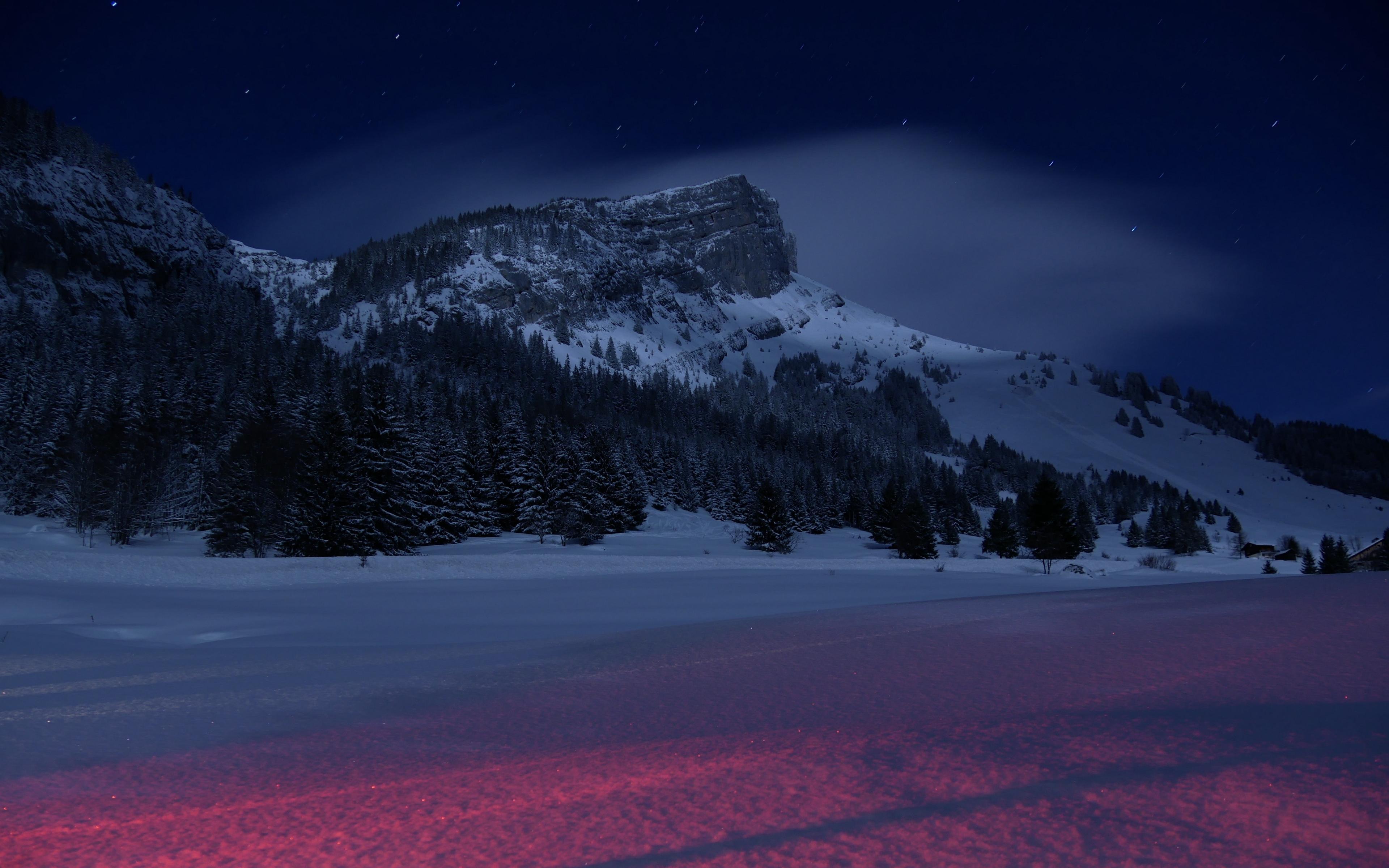 Download wallpaper 3840x2400 mountains, night, winter, snow