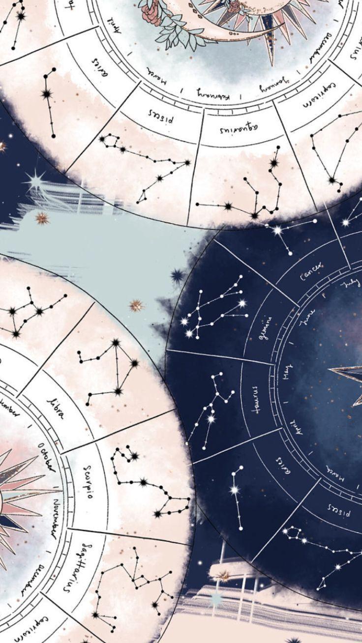Dark Blue And Pastel Pink Astrology Chart Wallpaper