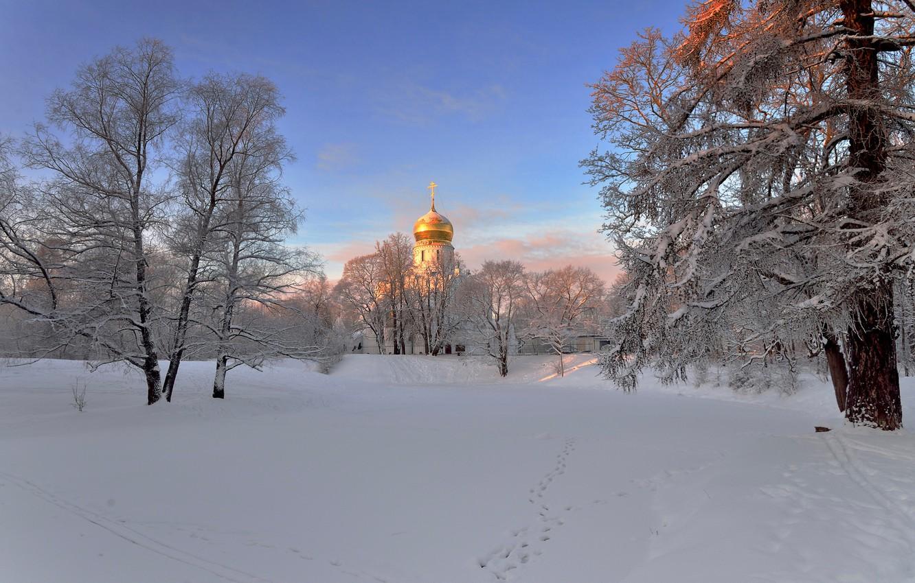 Wallpaper winter, morning, Saint Petersburg, temple image