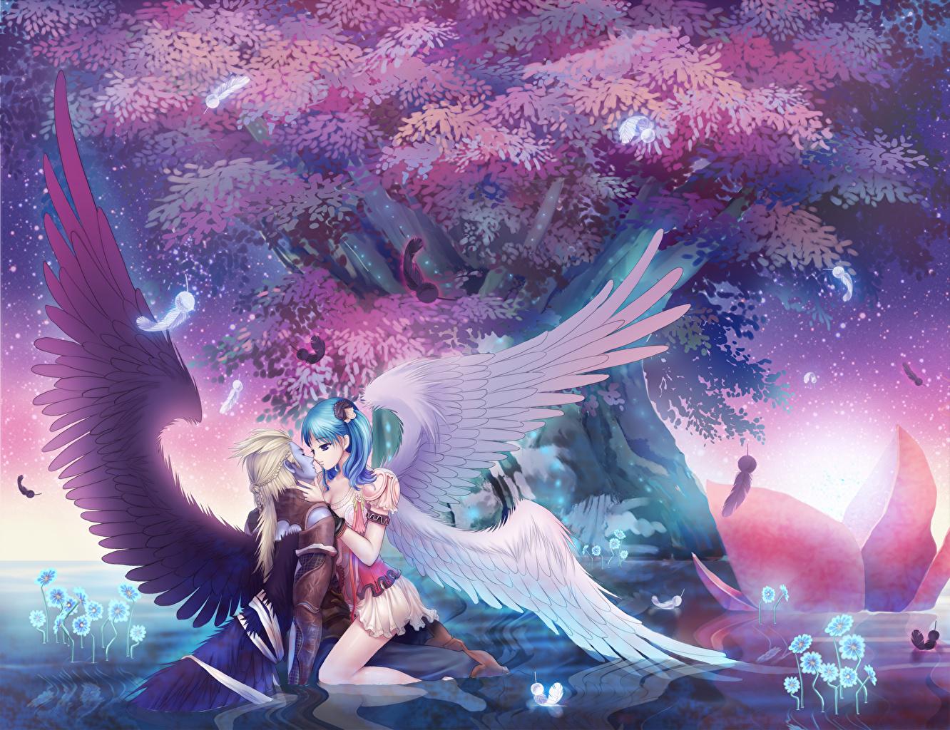 Anime Angel And Demon Lovers Wallpaper
