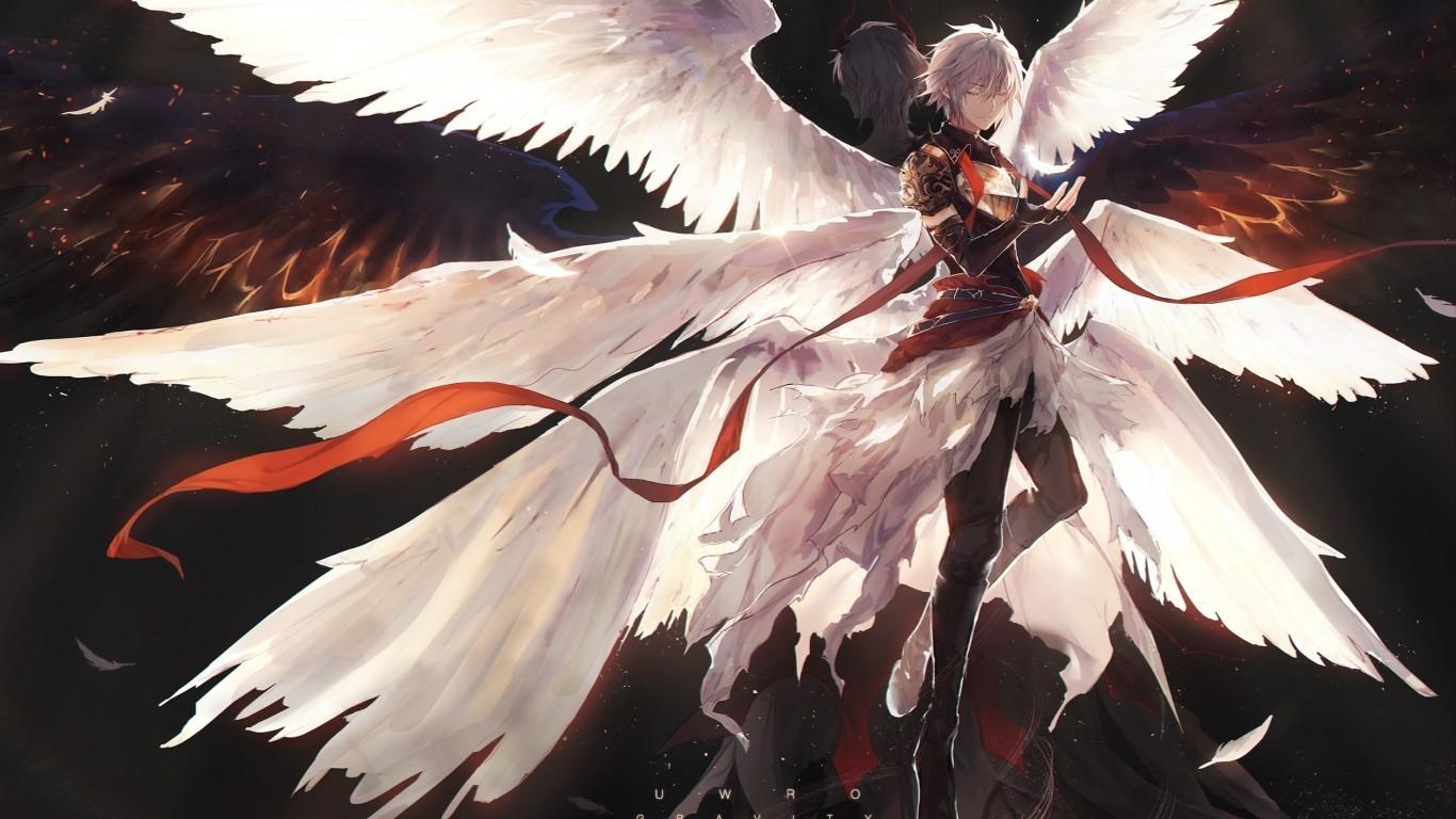 Download 1366x768 Anime Boys, Granblue Fantasy, Wings, Angel