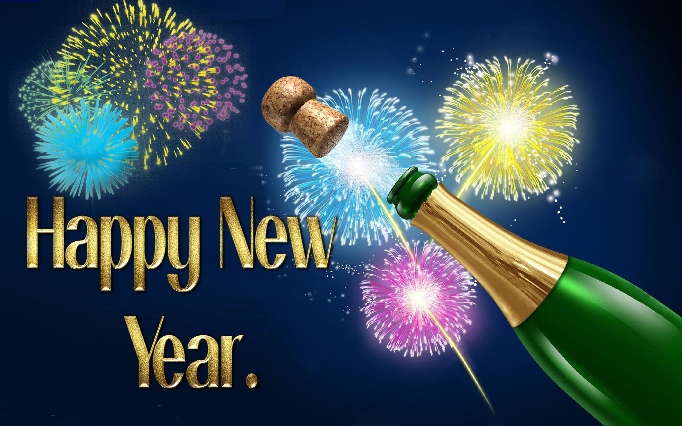 Happy New Year Celebration Of New Year Champagne Explosion Fireworks Deskto...