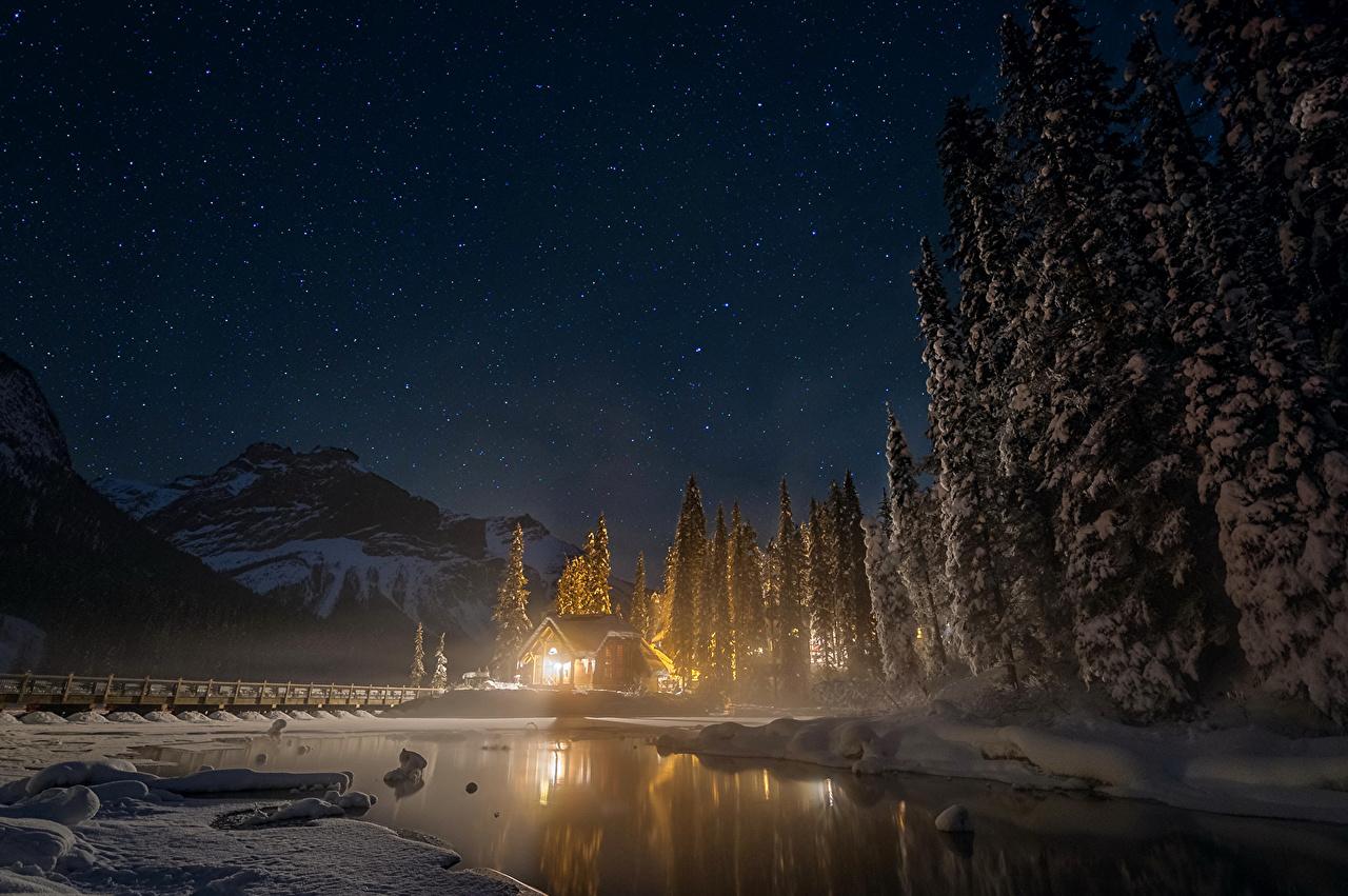 Picture Canada Emerald Lake Nature Winter Mountains Forests