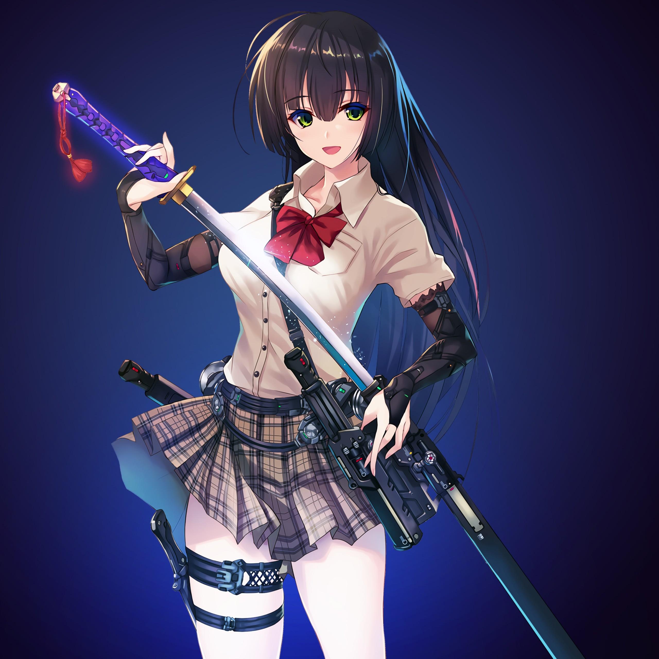 Wallpaper Anime girl, Sword, Katana, Samurai, 4K, Anime