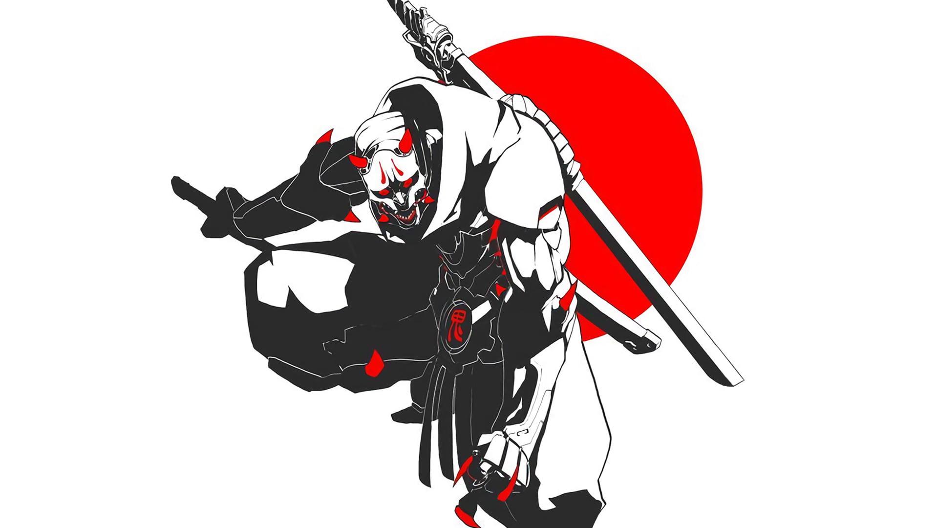 Black and white clown illustration, anime, manga, Japan, samurai HD wallpaper
