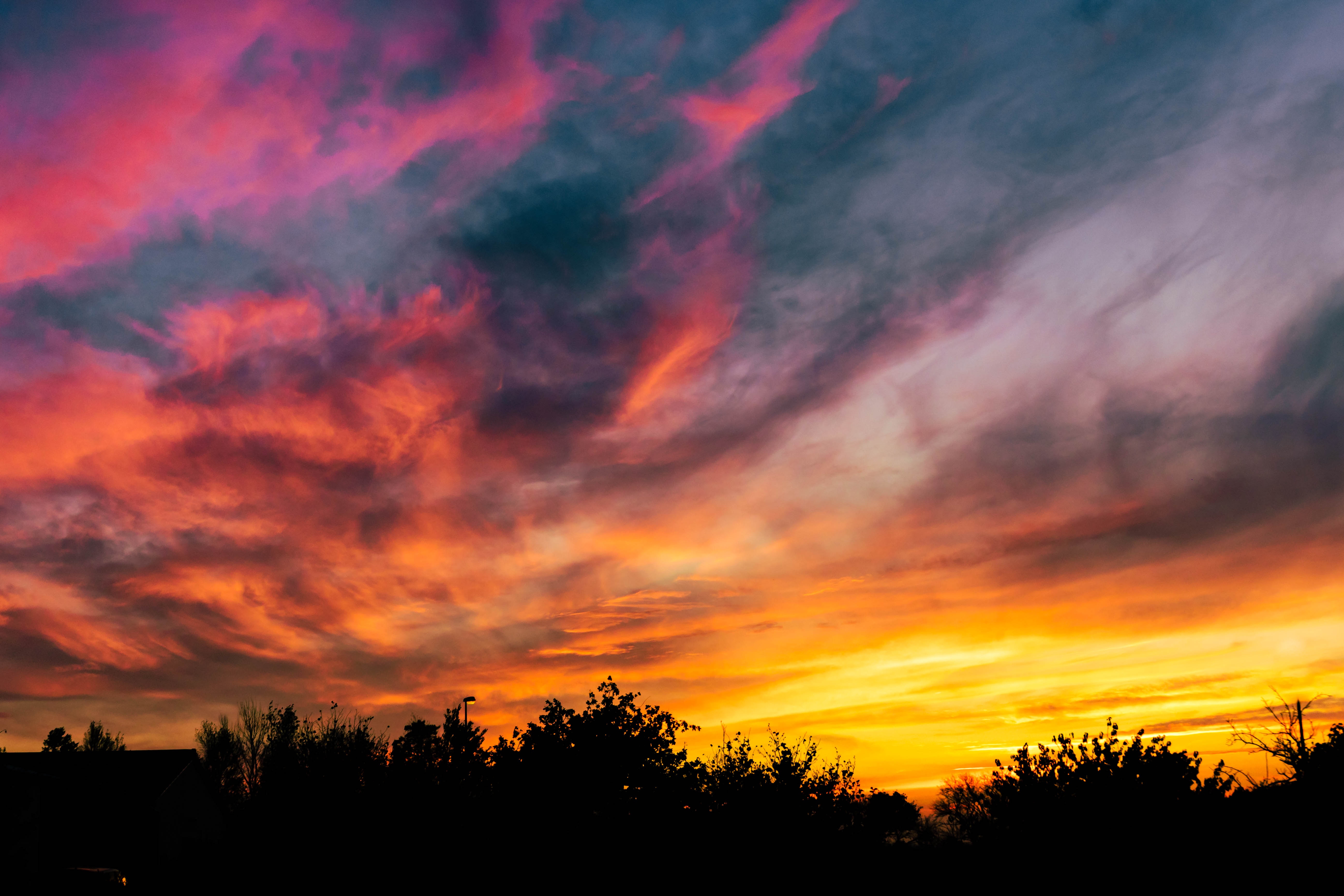 Download wallpaper 5196x3464 sunset, sky, trees, colorful HD