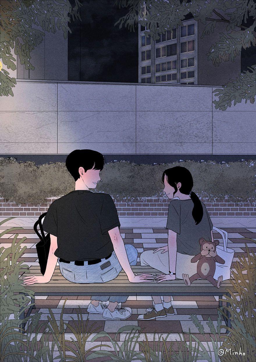Sharing With You. Cute couple art, Illustration