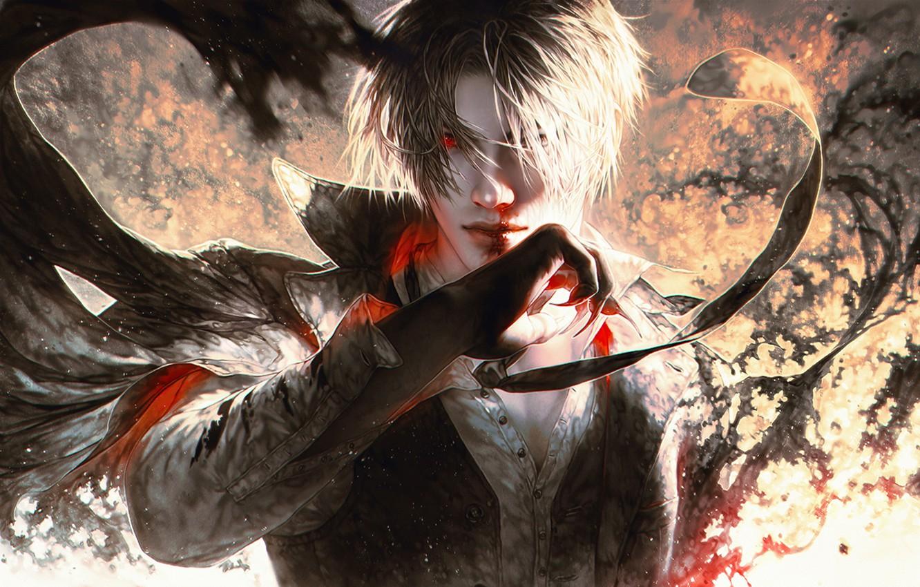 Wallpapers blood, hand, demon, male, guy, anime, art image for