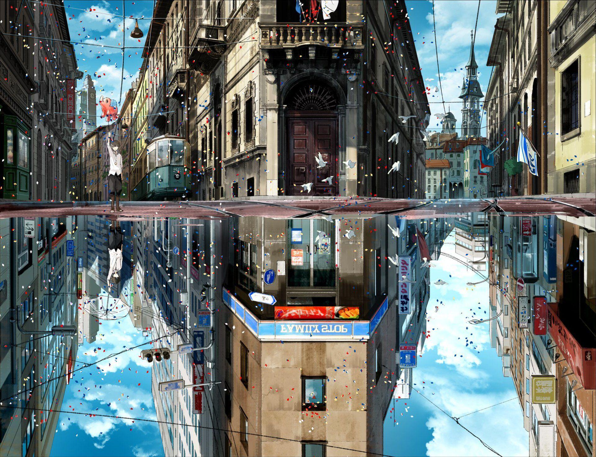 Anime Original Landscape Cloud Sky City Boy Wallpaper