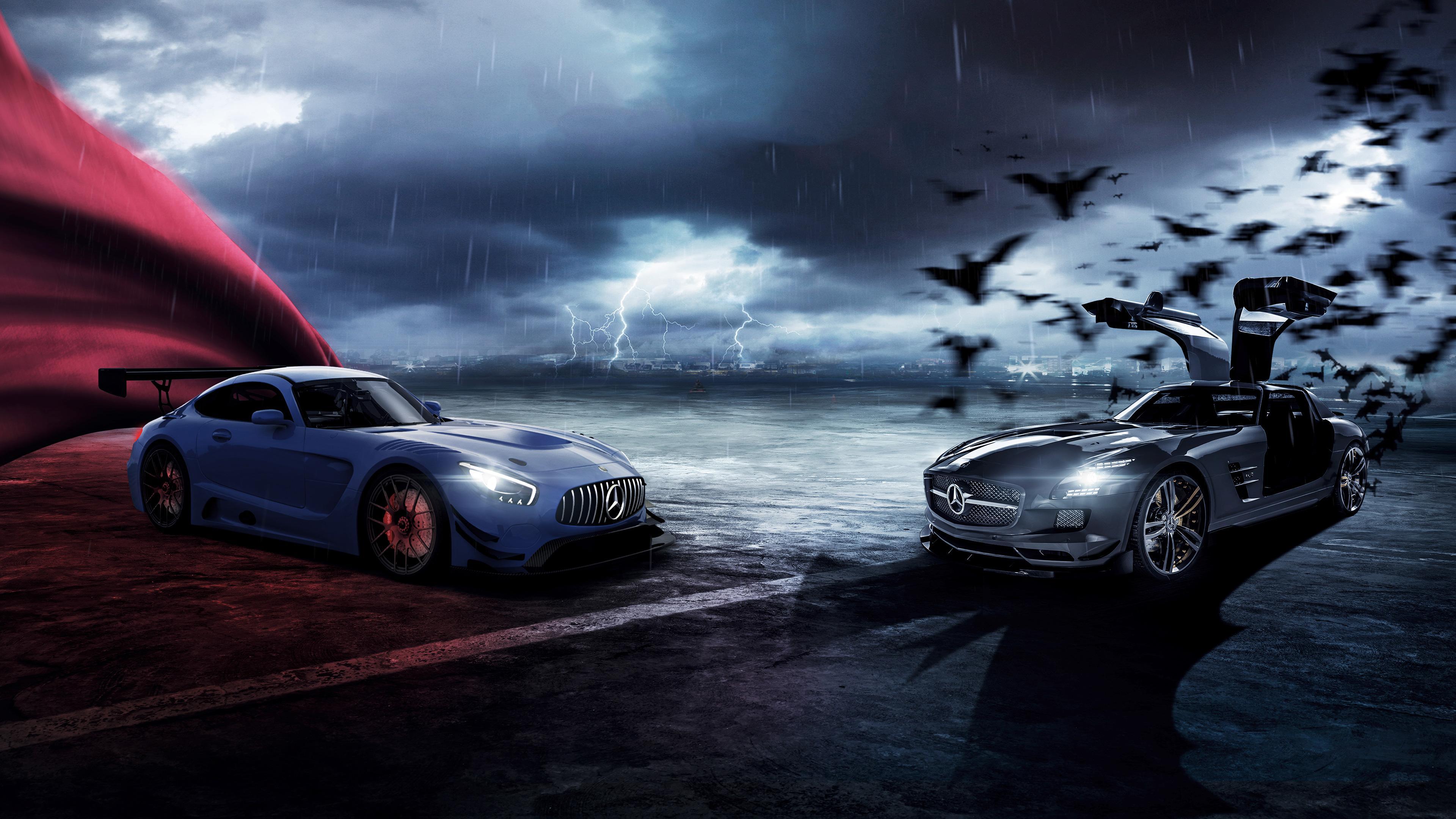 Wallpaper 4k Mercedes AMG GT Superman And Batman 2018 cars