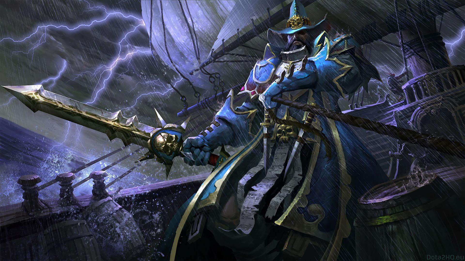 Kunkka Pirate Hat Mash Boat Lightning Storm Dota 2 Game Art