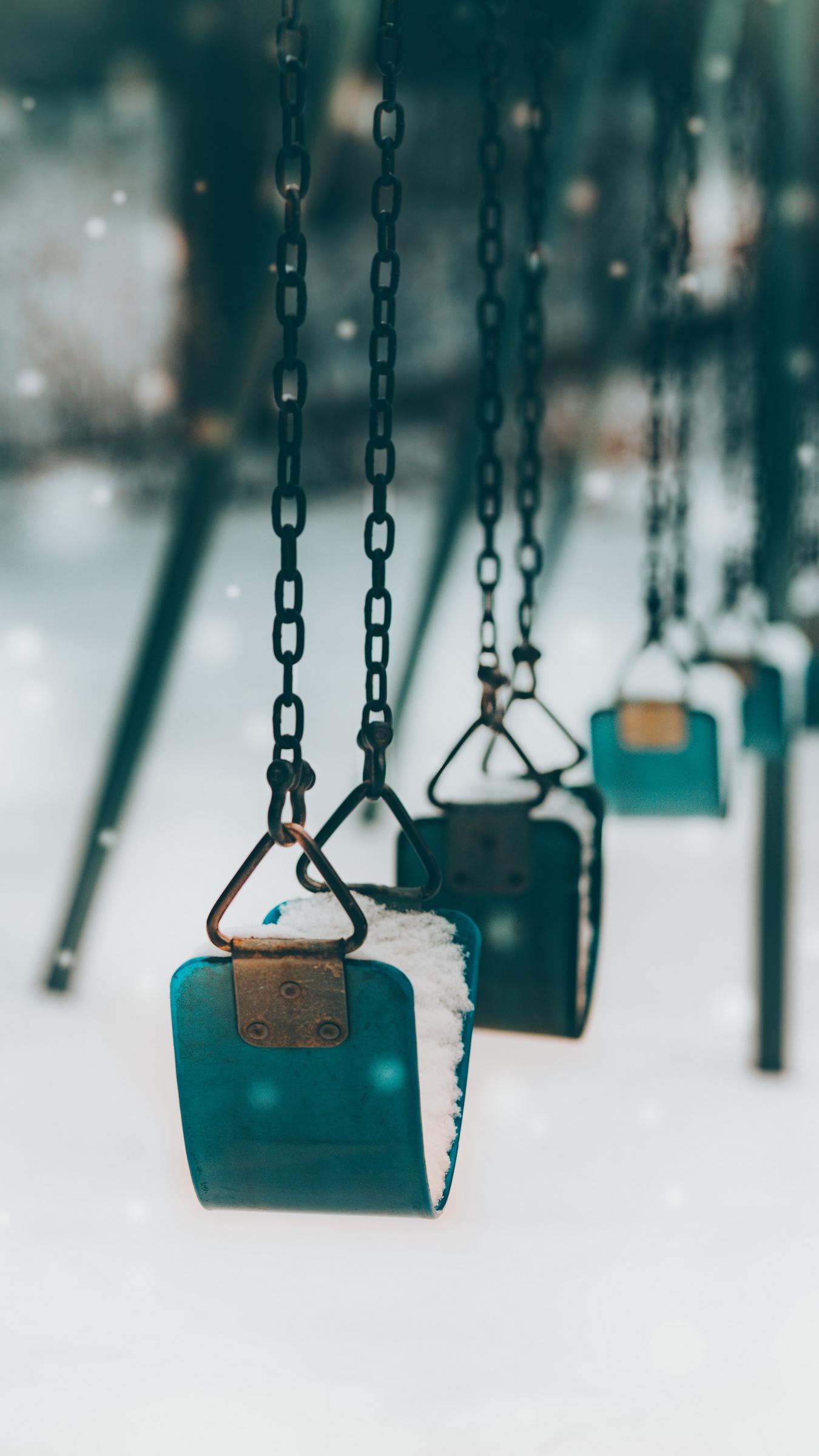 Download wallpaper 1350x2400 swing, snow, winter, childhood