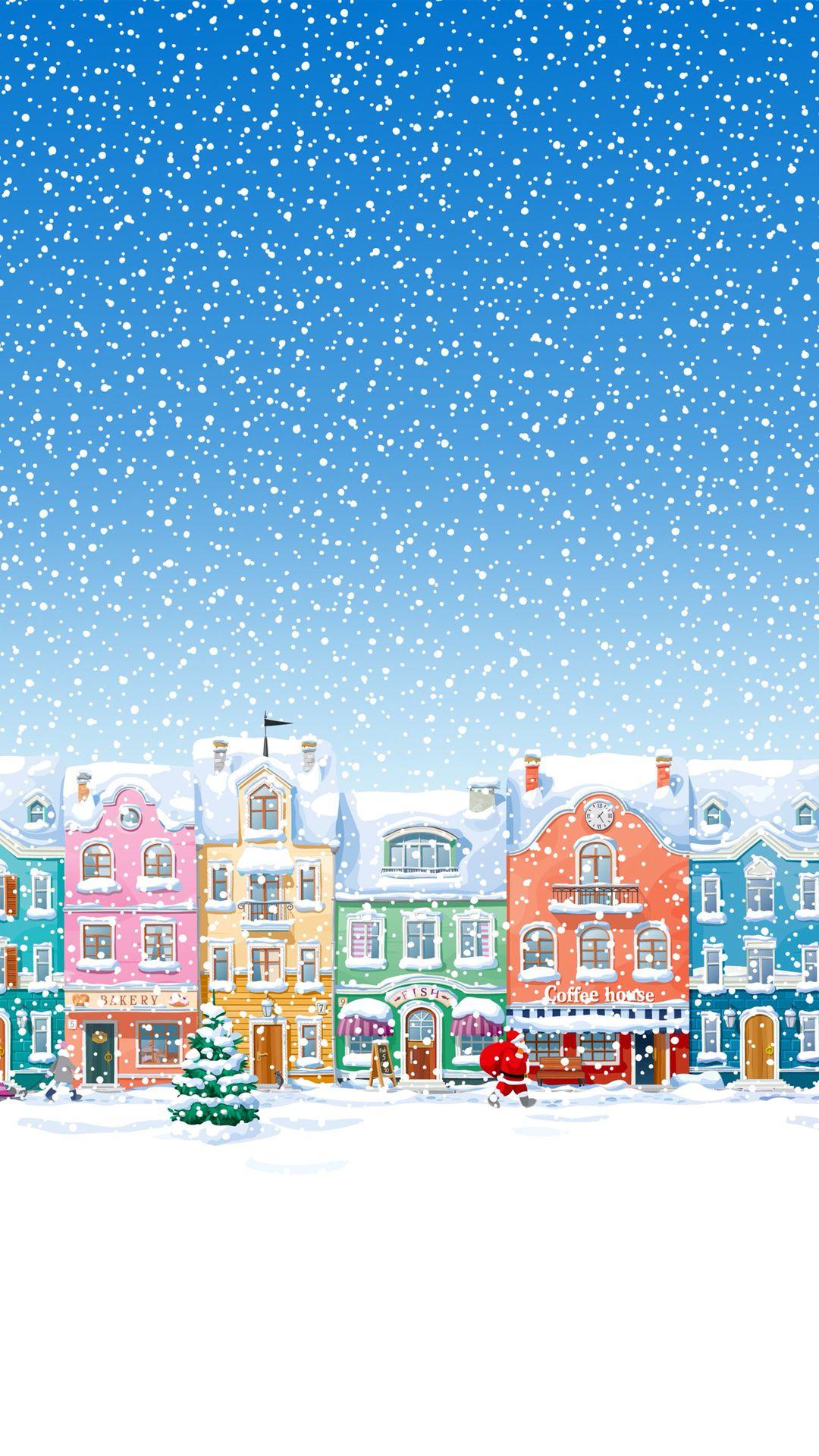 Snowy Town Santa Claus Delivering Christmas Presents iPhone 6 Wallpaper Download. iPh. Wallpaper iphone christmas, Christmas phone wallpaper, Christmas wallpaper