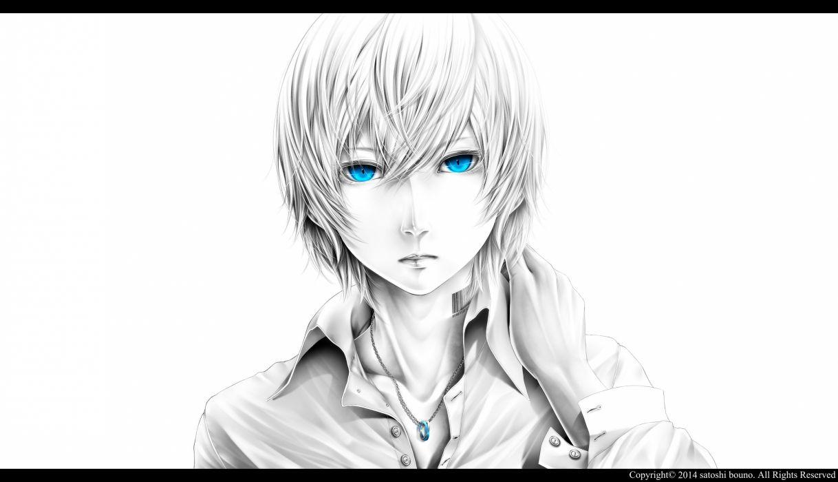 Male blue eyes white background anime wallpaperx2299