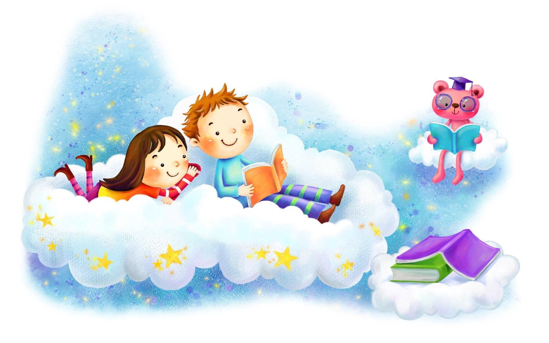 Download wallpaper 1920x1200 drawing, girl, boy, clouds