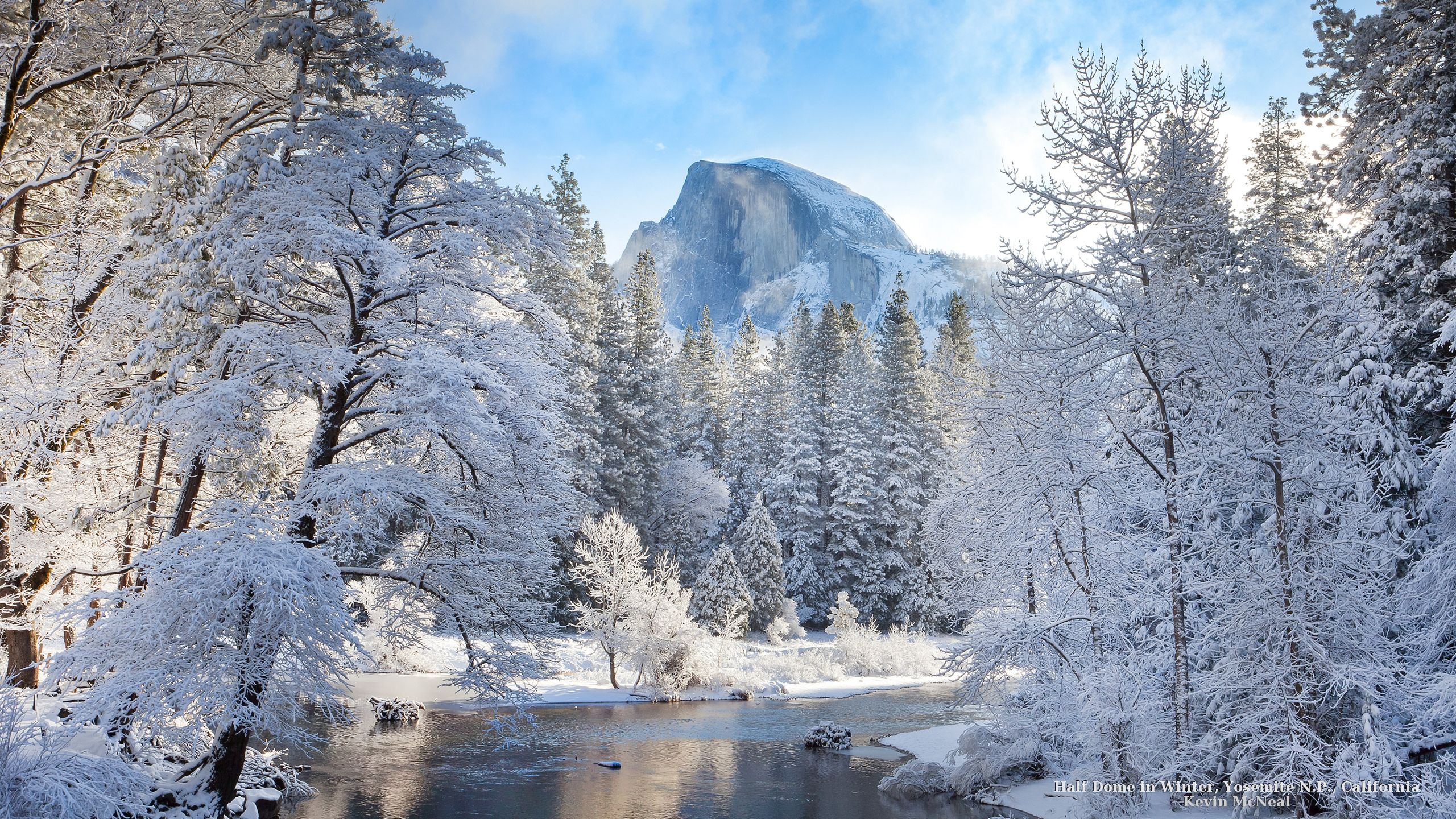 Half Dome in Winter, Yosemite N.P., California. Yosemite, Winter scenery, Winter scenes