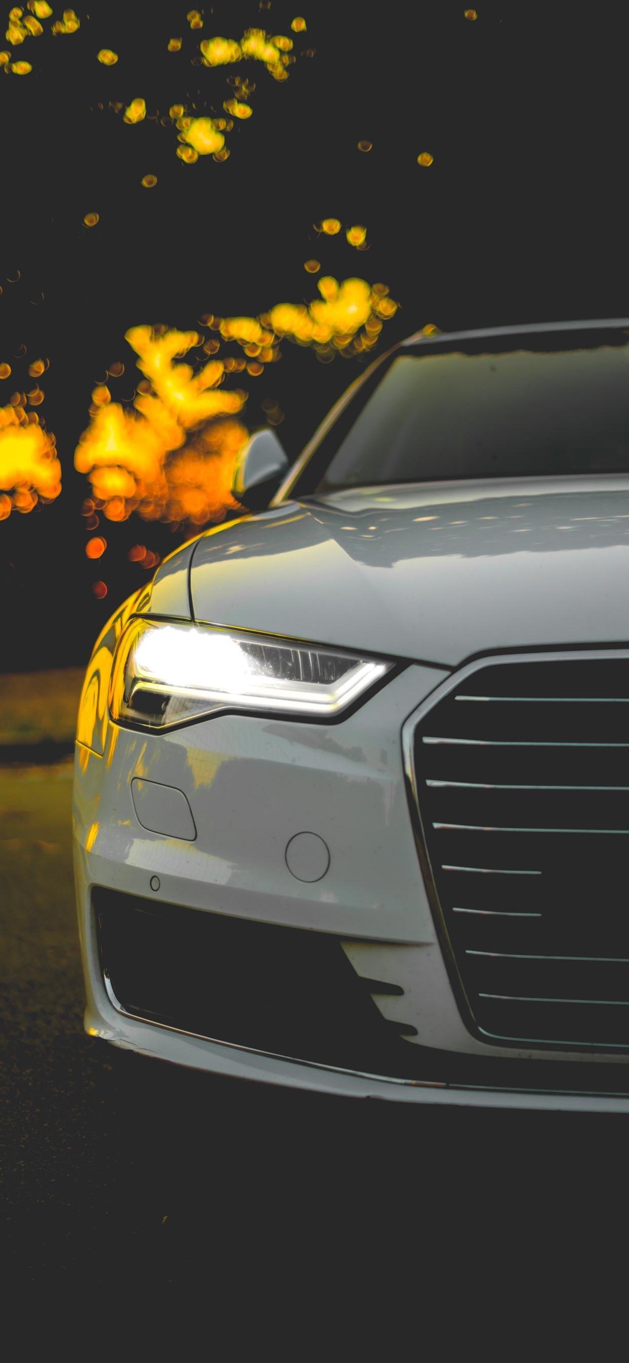 Audi white car front view, headlight 1242x2688 iPhone XS Max