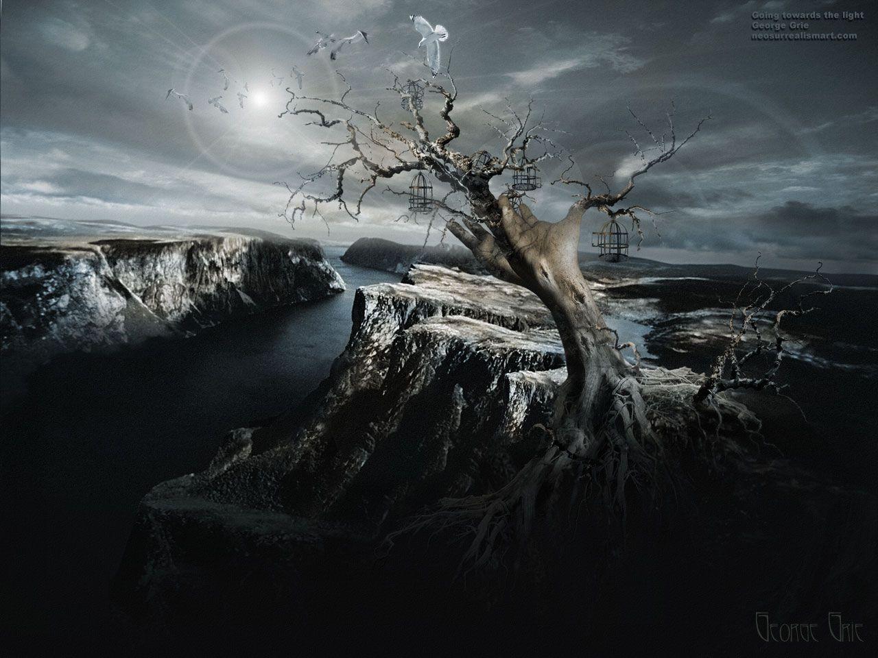 Dark Surreal Art.. motivating, Surreal modern land tree