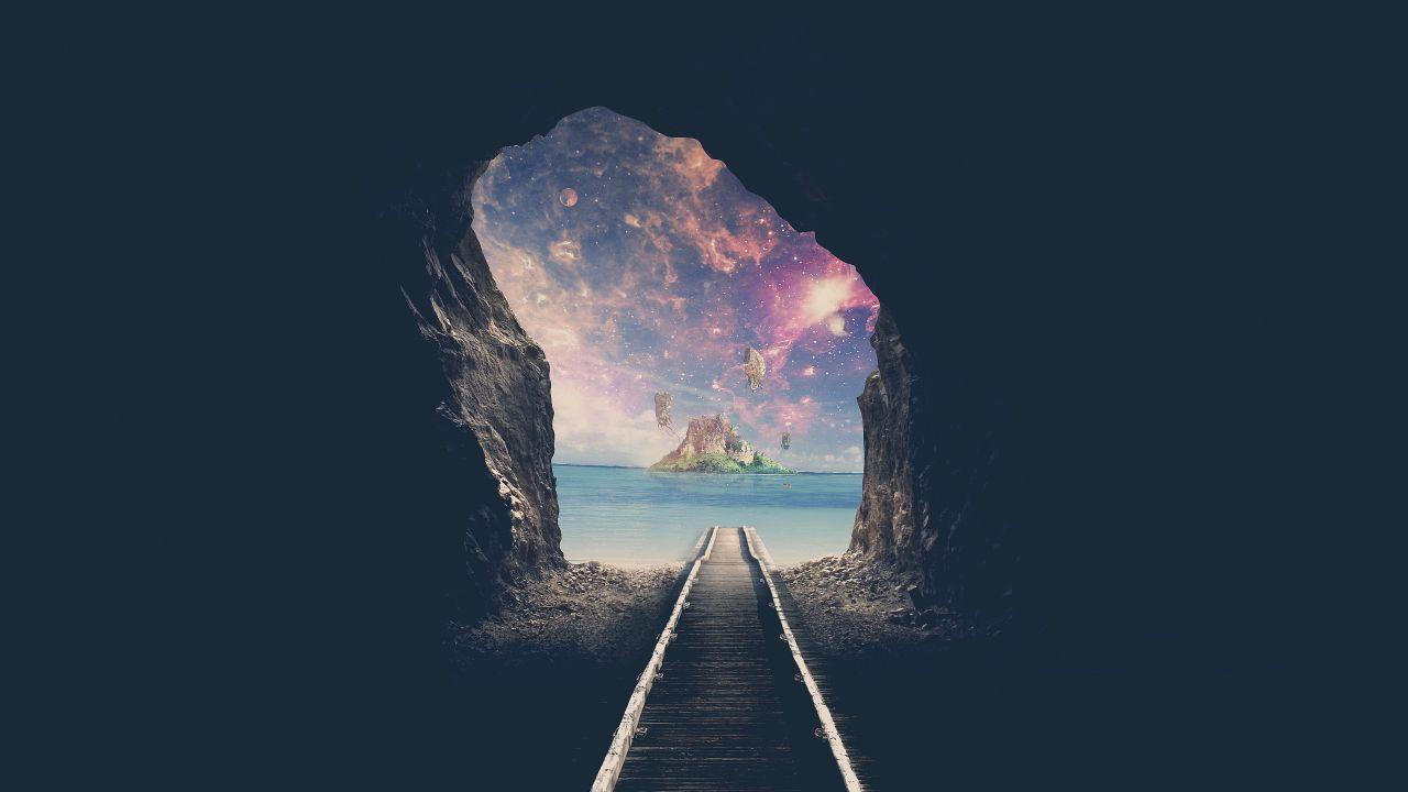 Wallpaper Island, Tunnel, Railway track, Mystic, Dream