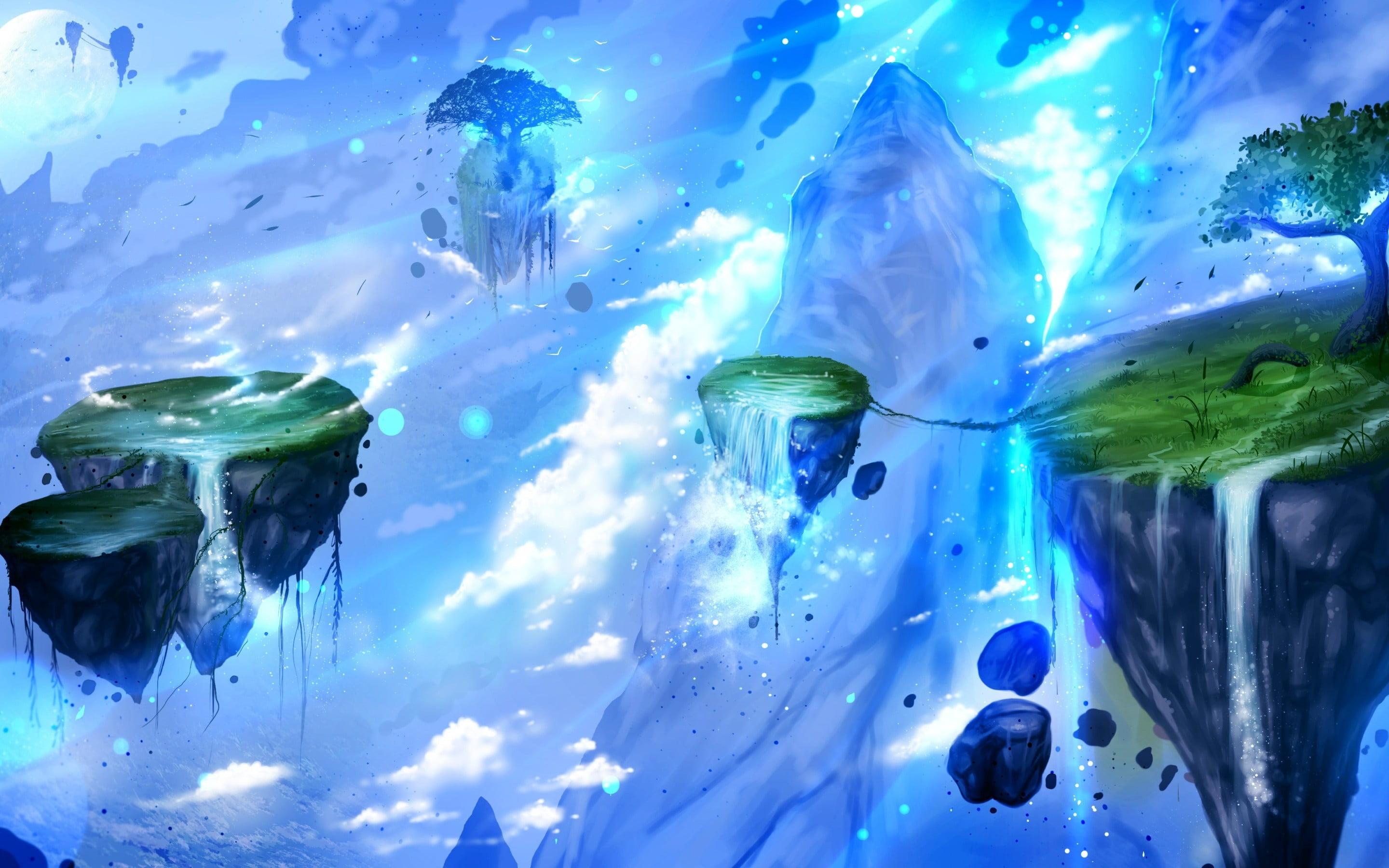 Floating island painting, fantasy art, artwork, floating