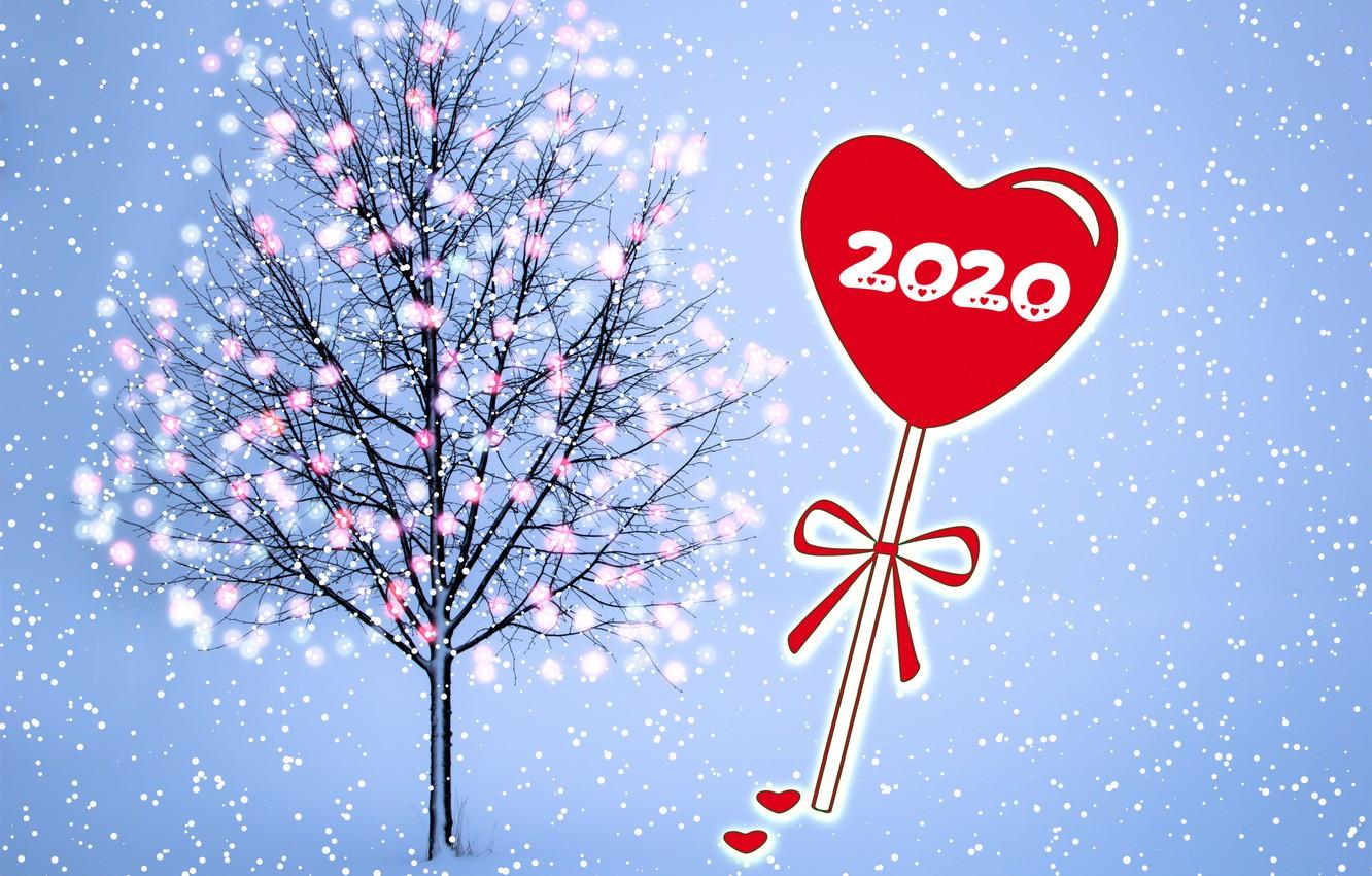 Wallpaper snow, tree, New year, garland, heart