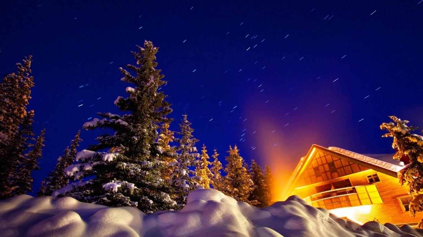 Free download Warm House Under Night Winter Sky HD Wallpaper List [1366x768] for your Desktop, Mobile & Tablet. Explore Cozy Winter Wallpaper. Winter Wallpaper, Winter Background, Background Winter