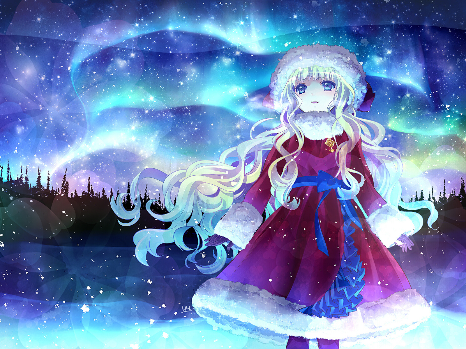 Picture Hira Hirara, original, aurora Anime Winter hat 1600x1200