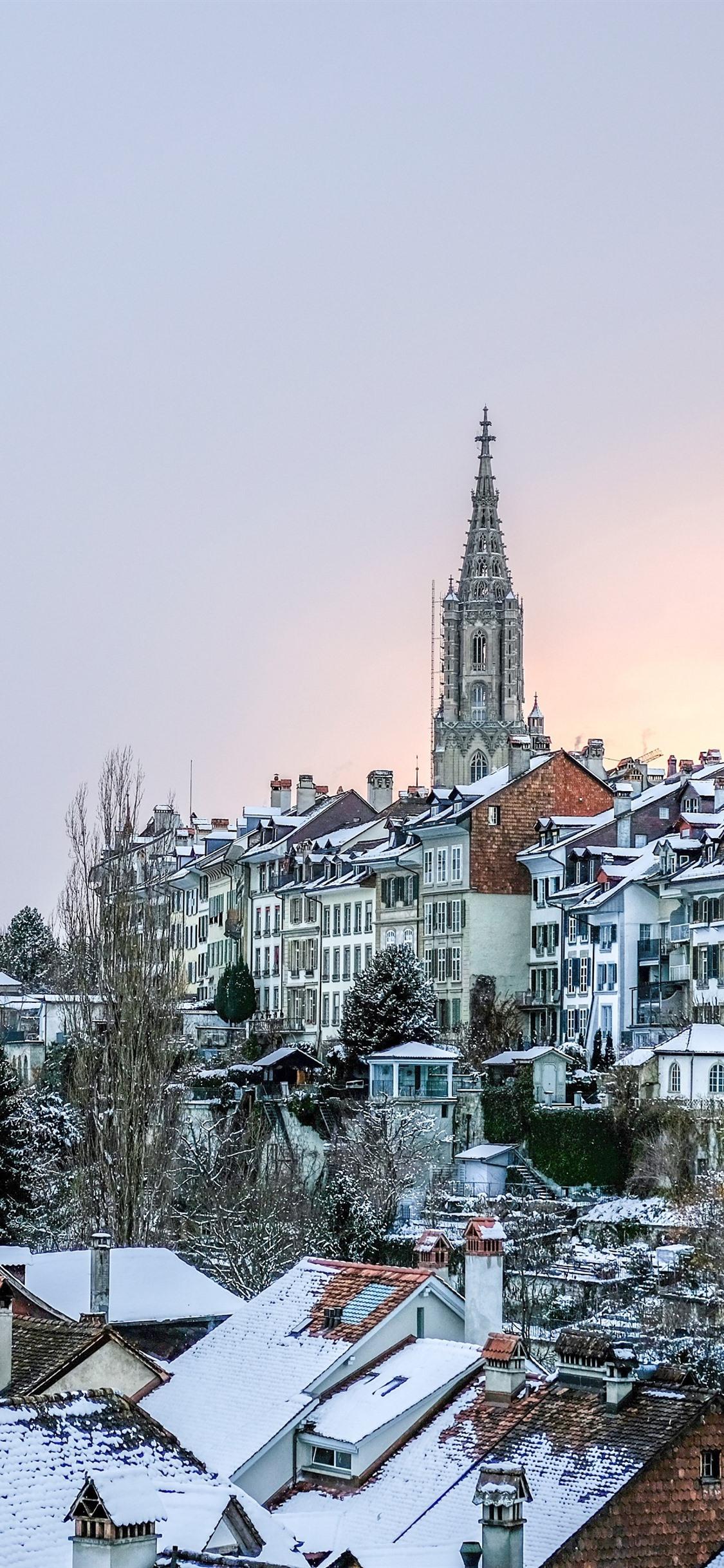Winter, City, Houses, Roof, Snow 1125x2436 IPhone XS X