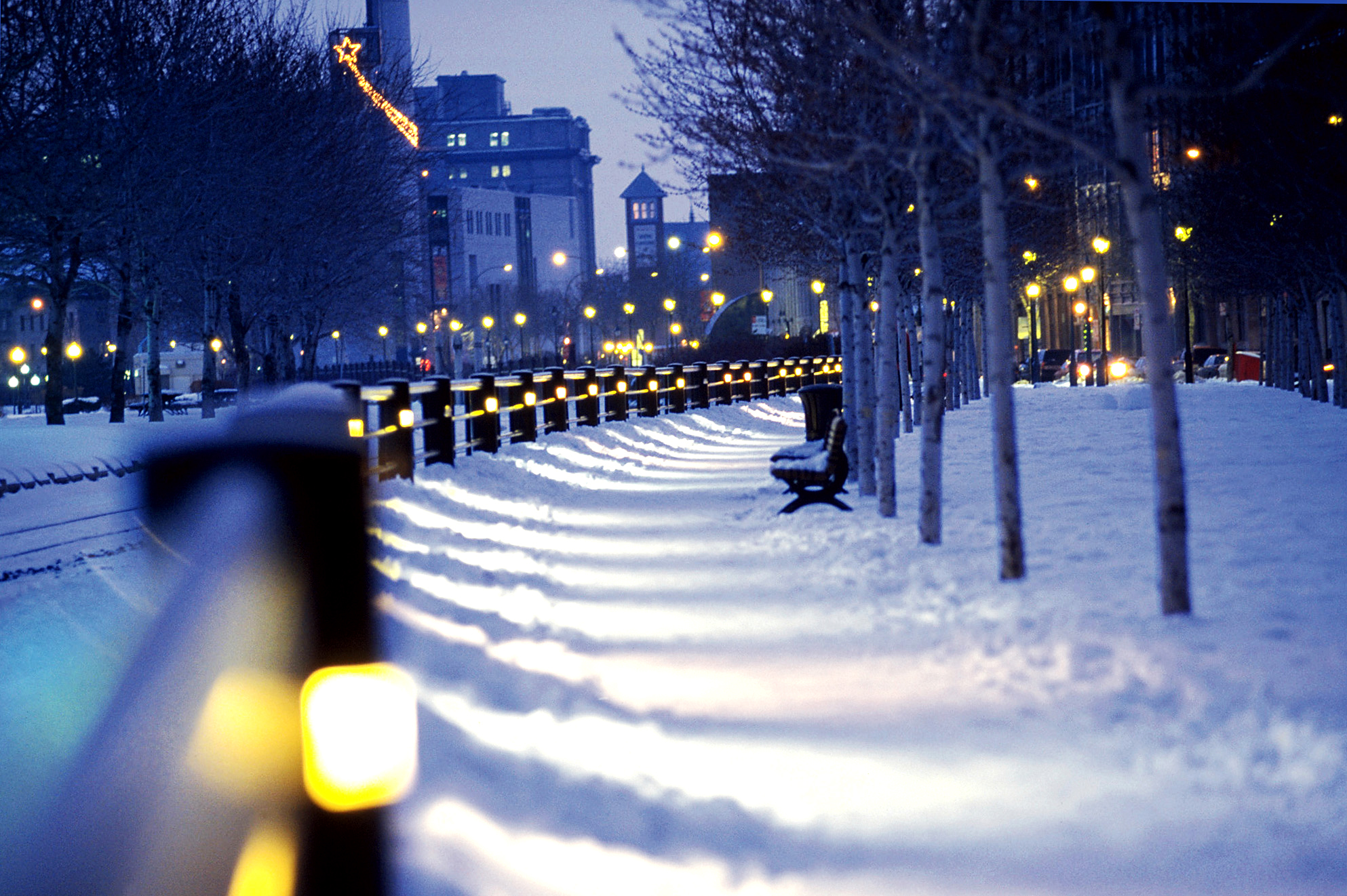 montreal snow lights winter city canada wallpaper