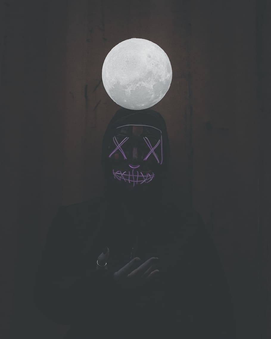 HD wallpaper: moon, dark, mask, purge, lights, neon, scary, spooky