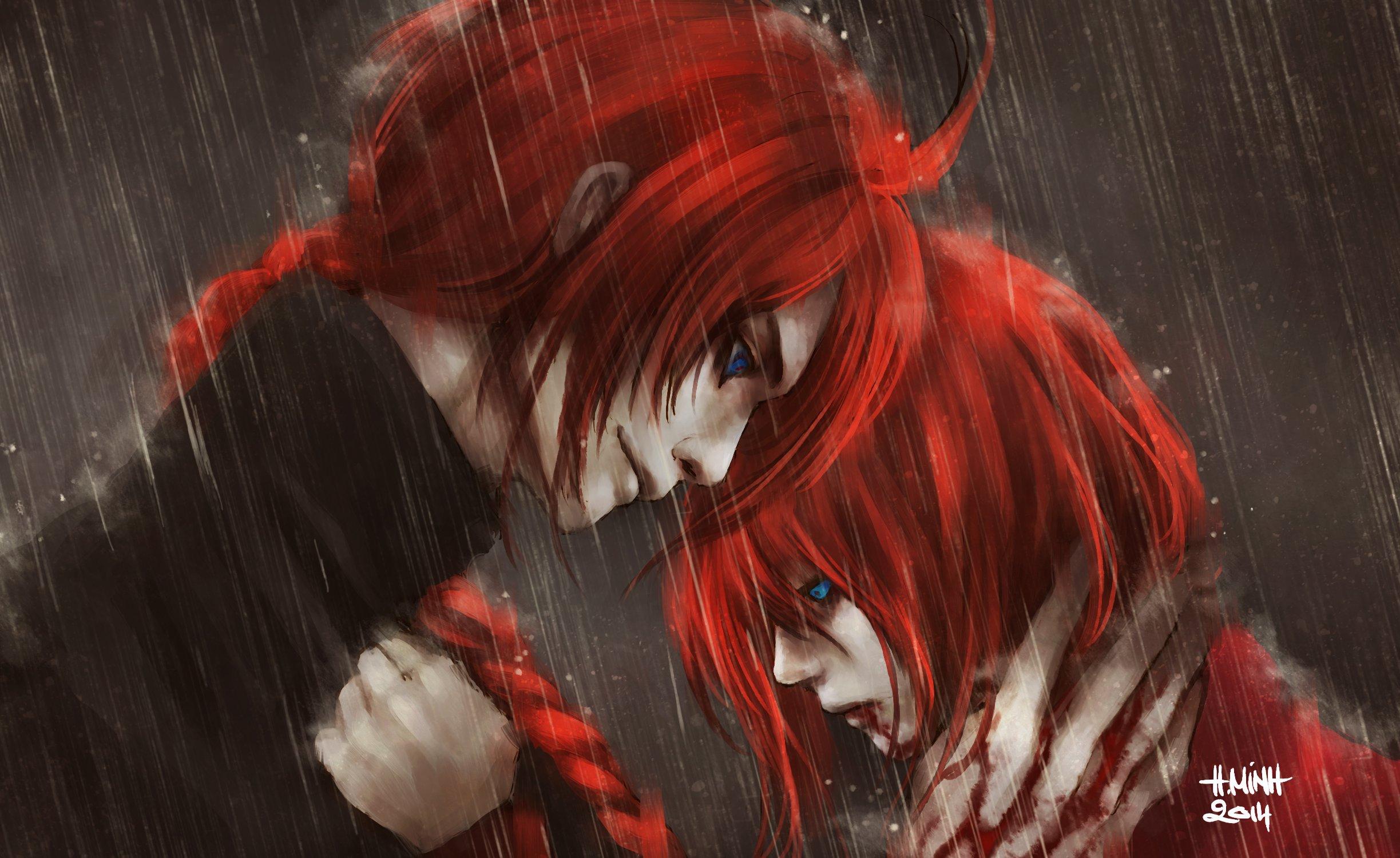Девушка с красными волосами и парень