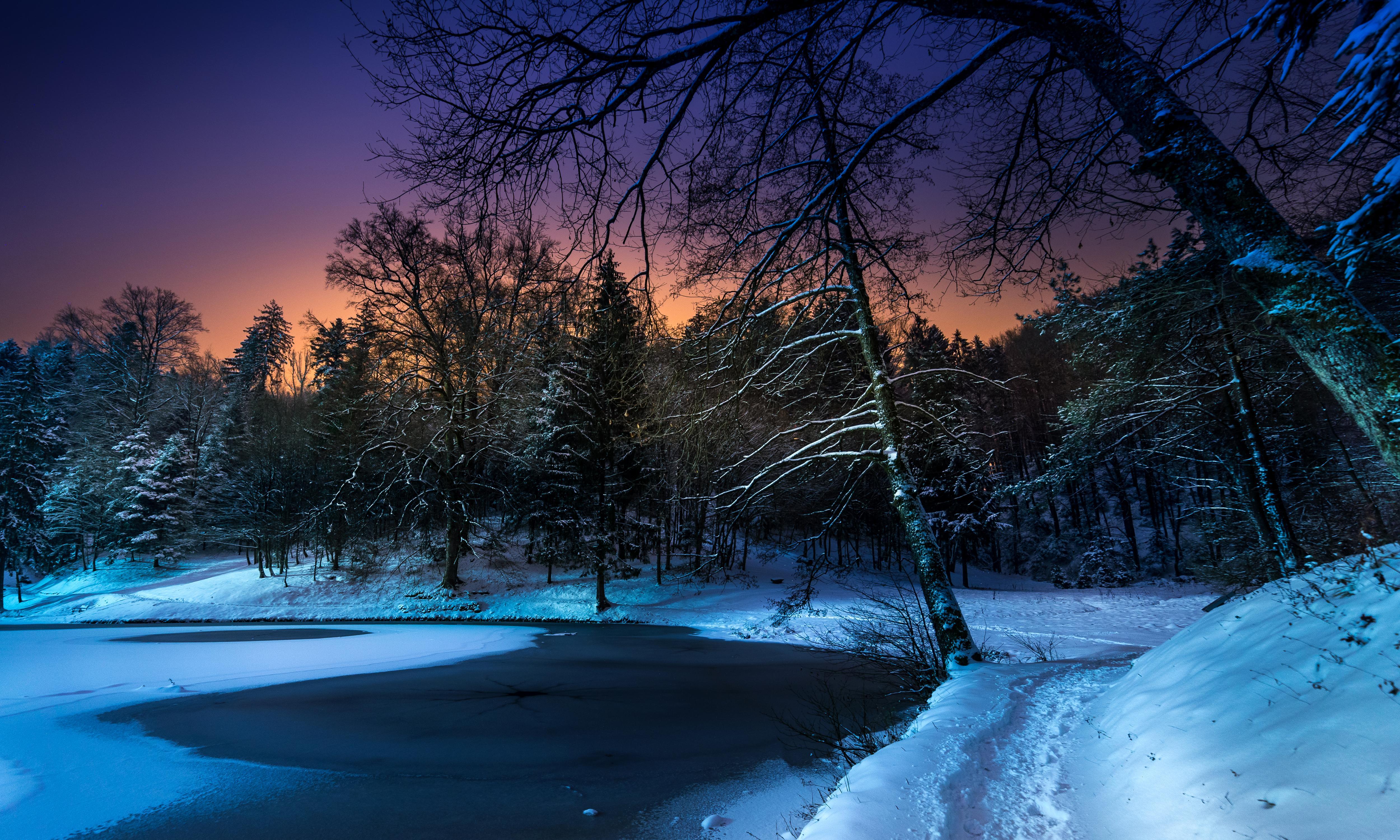 Frozen Winter Pond 4k Ultra HD Wallpaper. Background Image