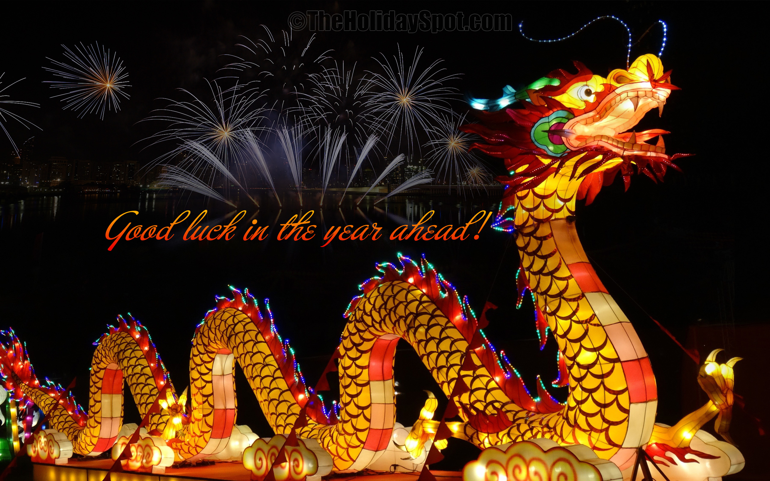 Chinese New Year Wallpaper With Fireworks And Dragon