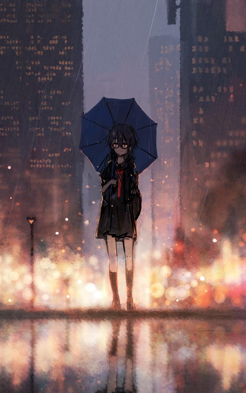 Anime Girl With Umbrella In Rain Wallpaper gambar ke 16