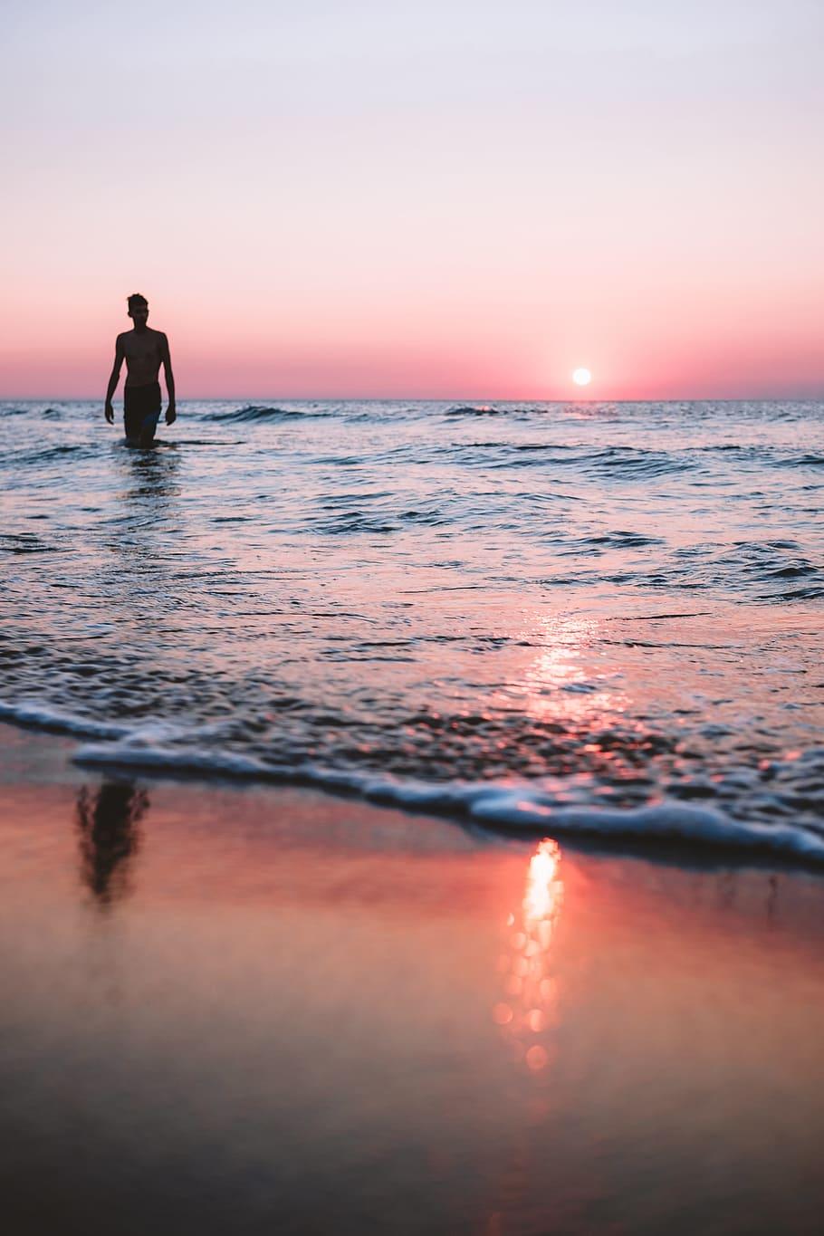 Loner, beach, ocean, sunset, beach .wallpaperflare.com