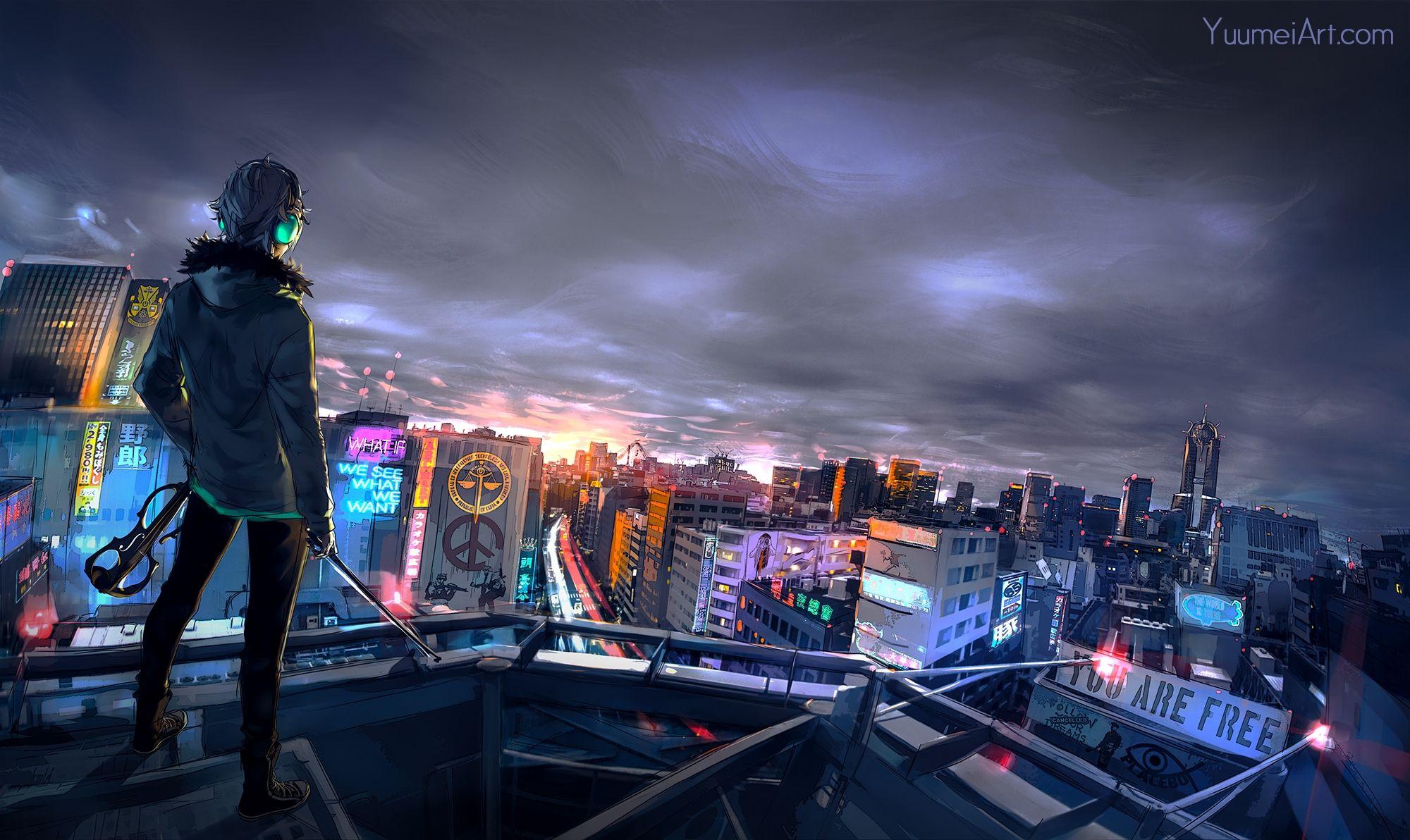 Featured image of post Aesthetic Anime Rooftop Ledge Night : Looking for the best anime city wallpapers?