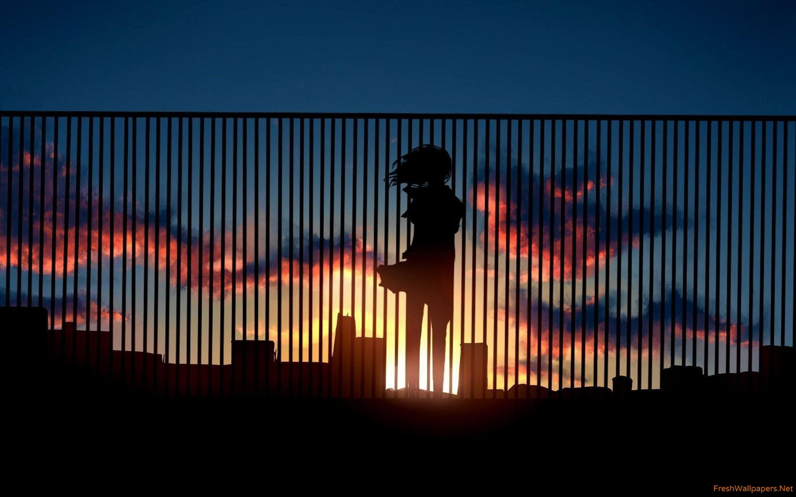 Girl watching the sunset from a rooftop wallpaper
