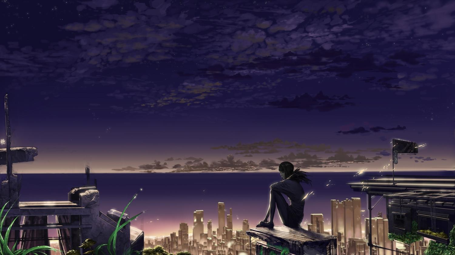 Wallpaper ID 101279  anime city cityscape sky purple rooftops free  download