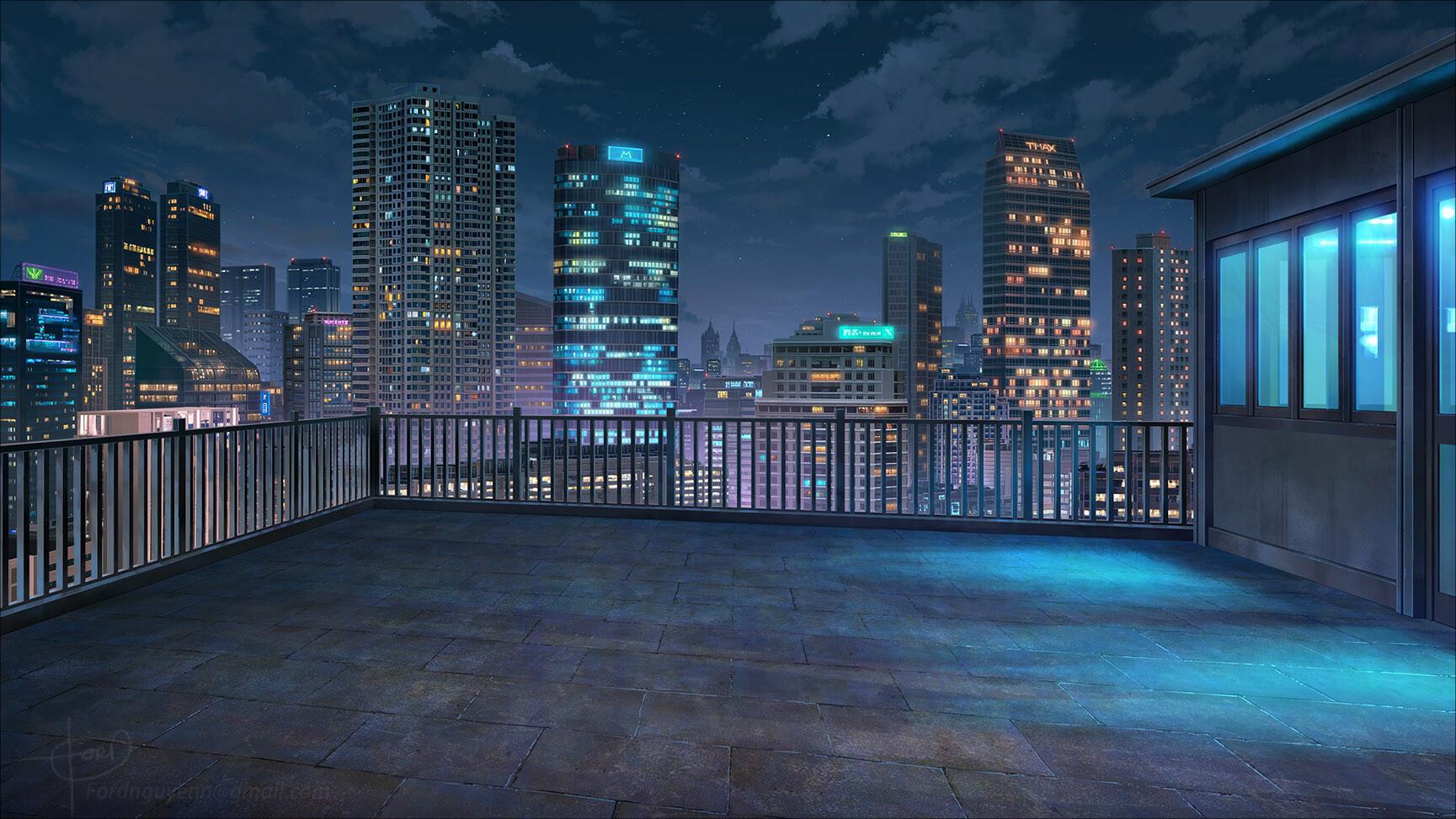 City anime background art, ForD Nguyen