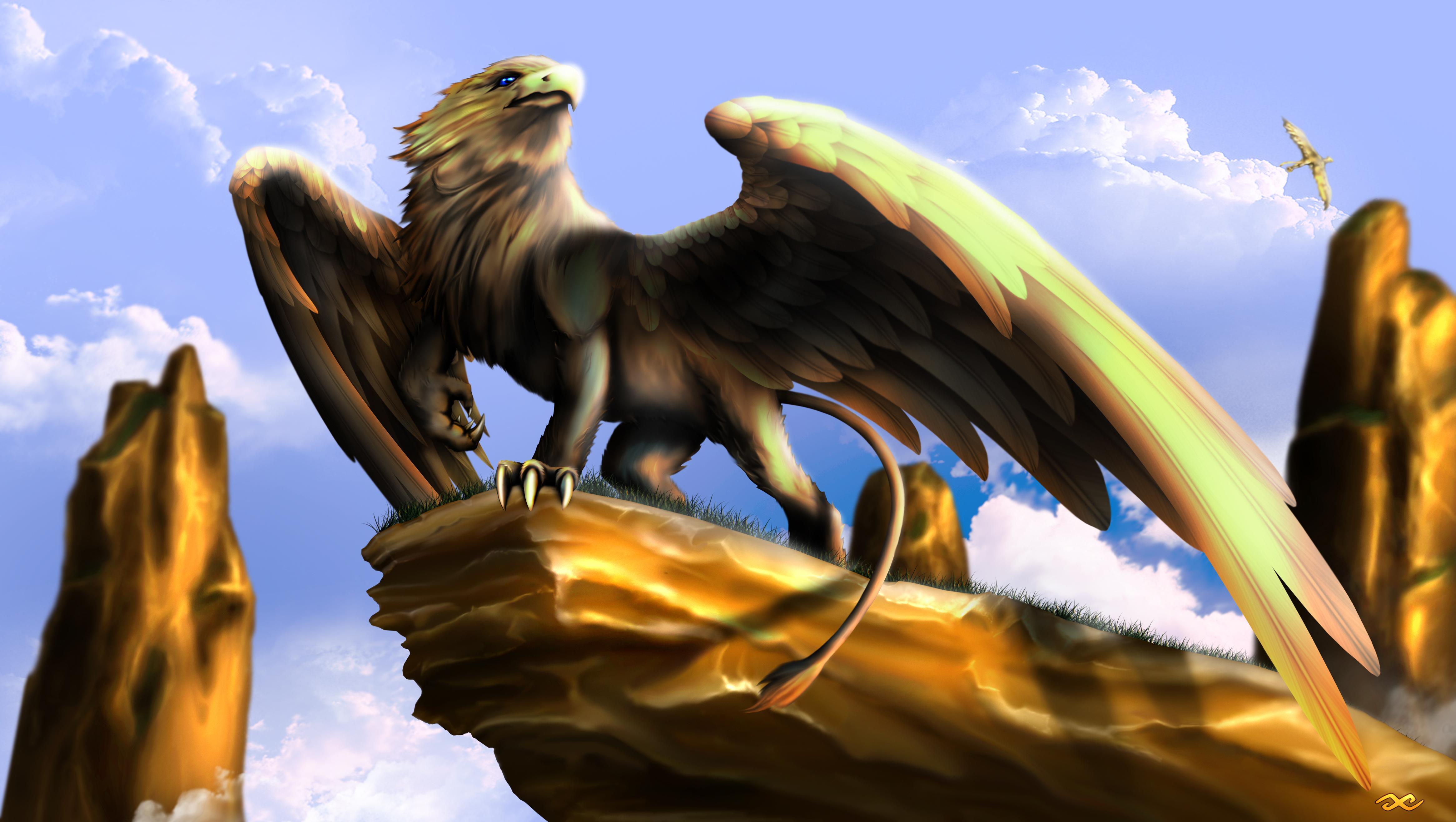 Wallpaper the city fantasy Kerem Couplets rider flight Griffin images  for desktop section фантастика  download