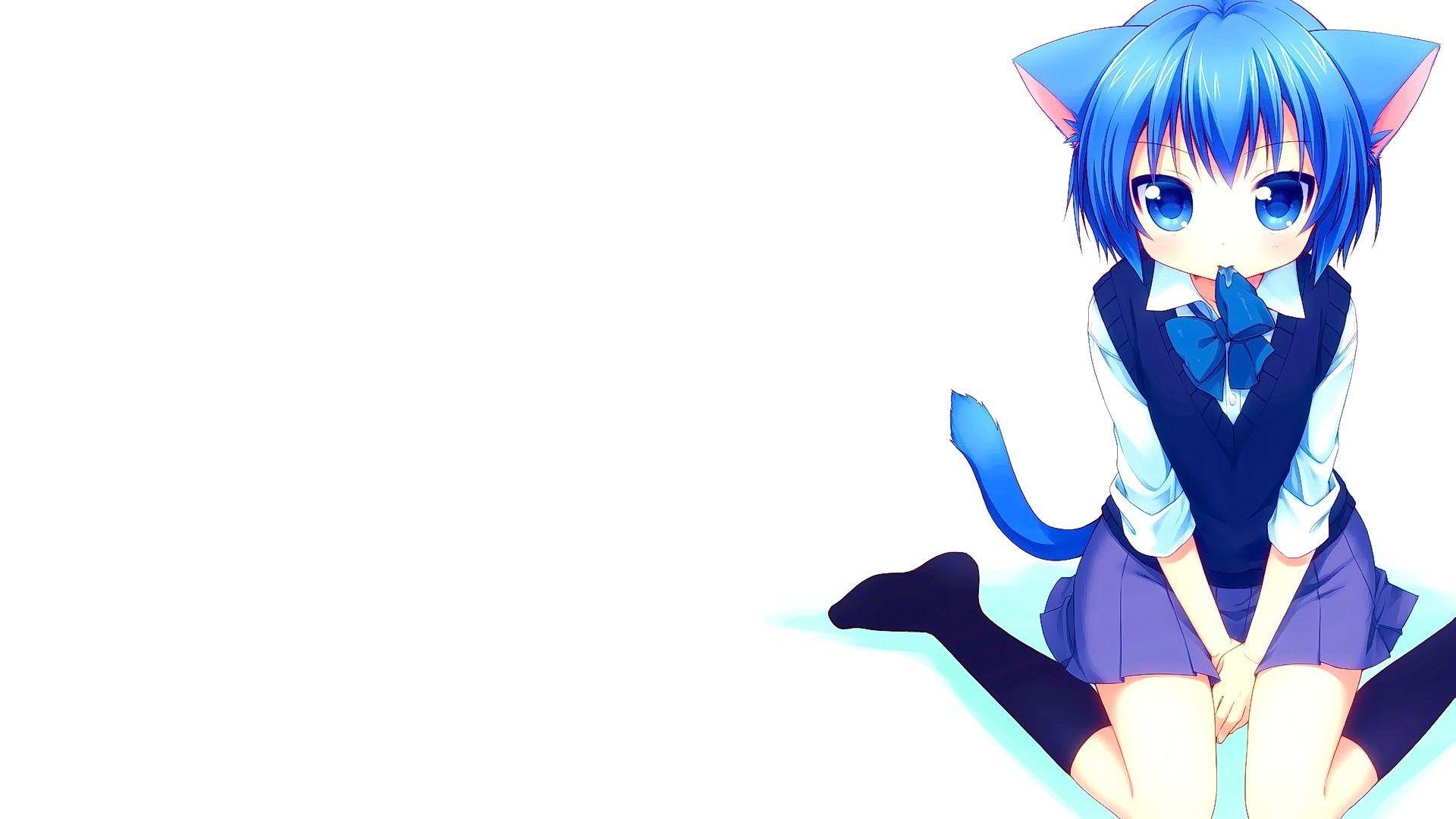 Anime Girl with Blue Hair and Cat Ears - wide 5
