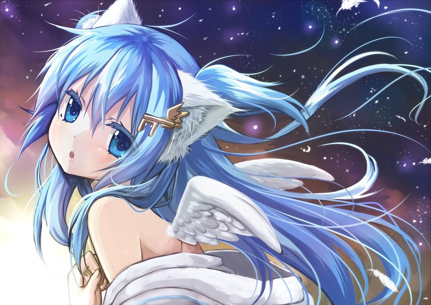 Cute kawai anime girl wallpaper with blue hair