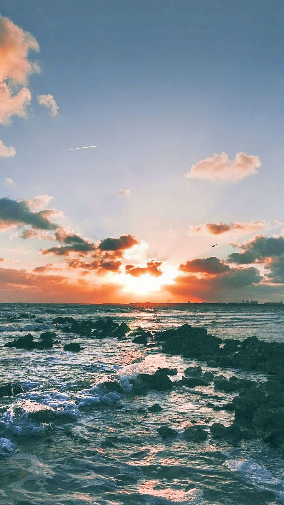 Nature Ocean Sunset Rock Beach Skyline #iPhone #plus