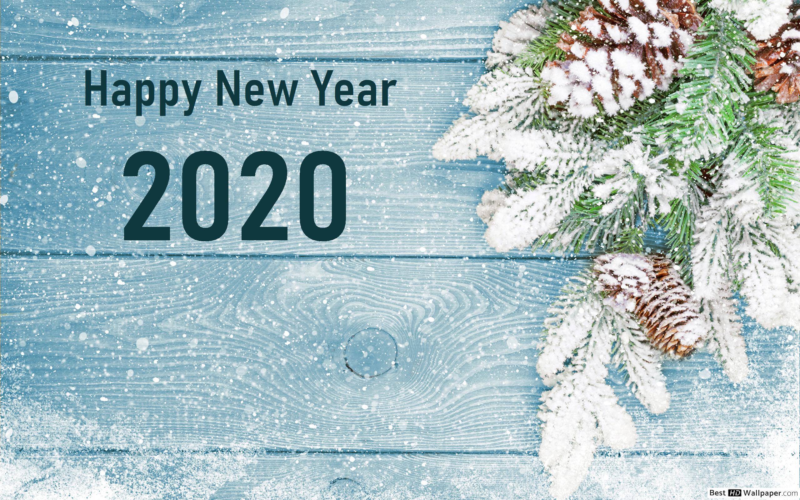 Happy new year 2020 snow and pines HD wallpaper download