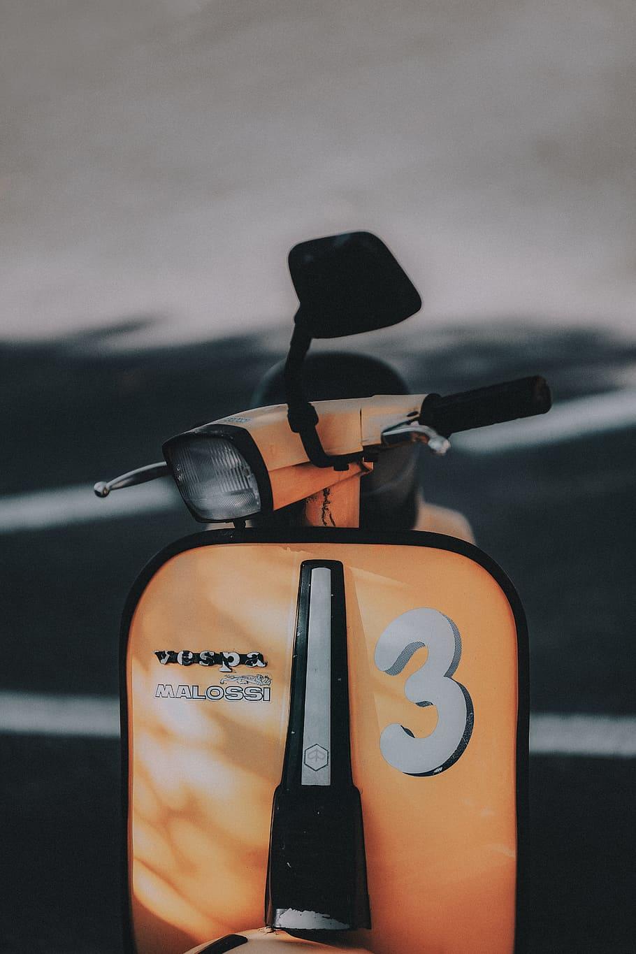 HD wallpaper: orange Malossi motor scooter parked