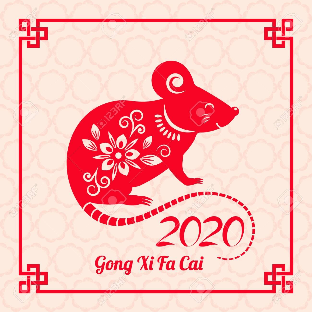 Greeting card with Chinese new year 2020 white rat on the astrological. Xi Fa Cai 2020 Wallpaper