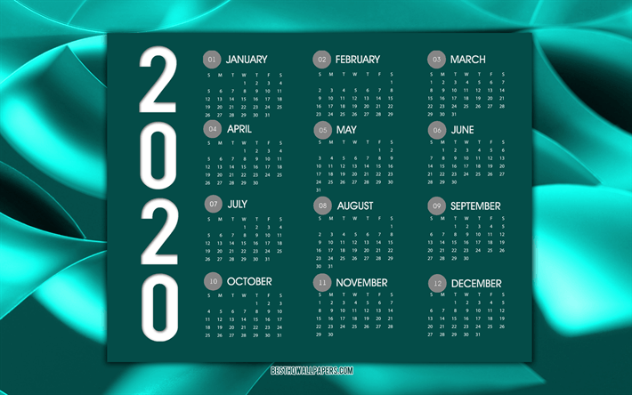 Download wallpaper Turquoise 2020 calendar, turquoise. 2020 Wallpaper