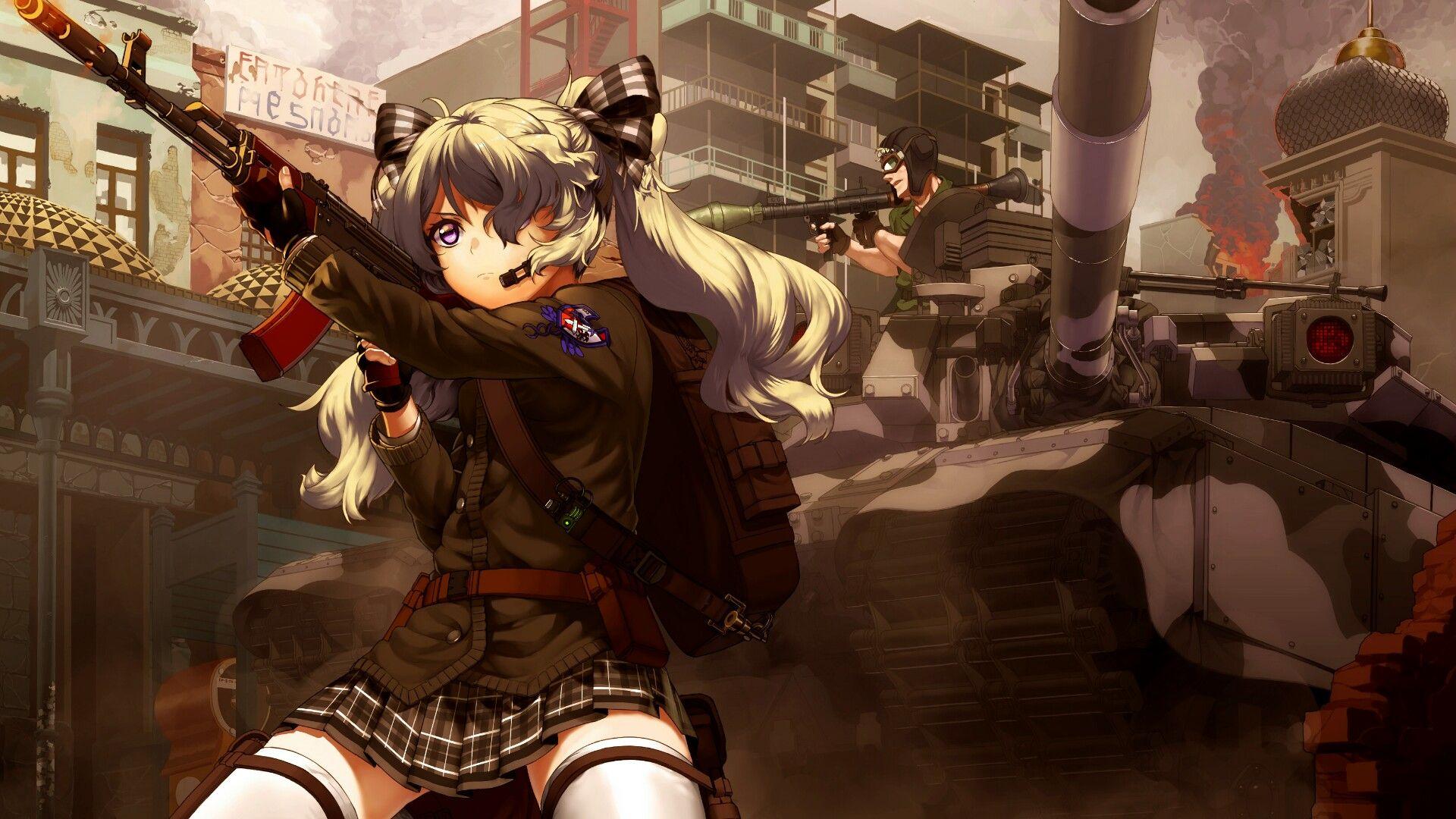 Anime girl with guns. Anime military