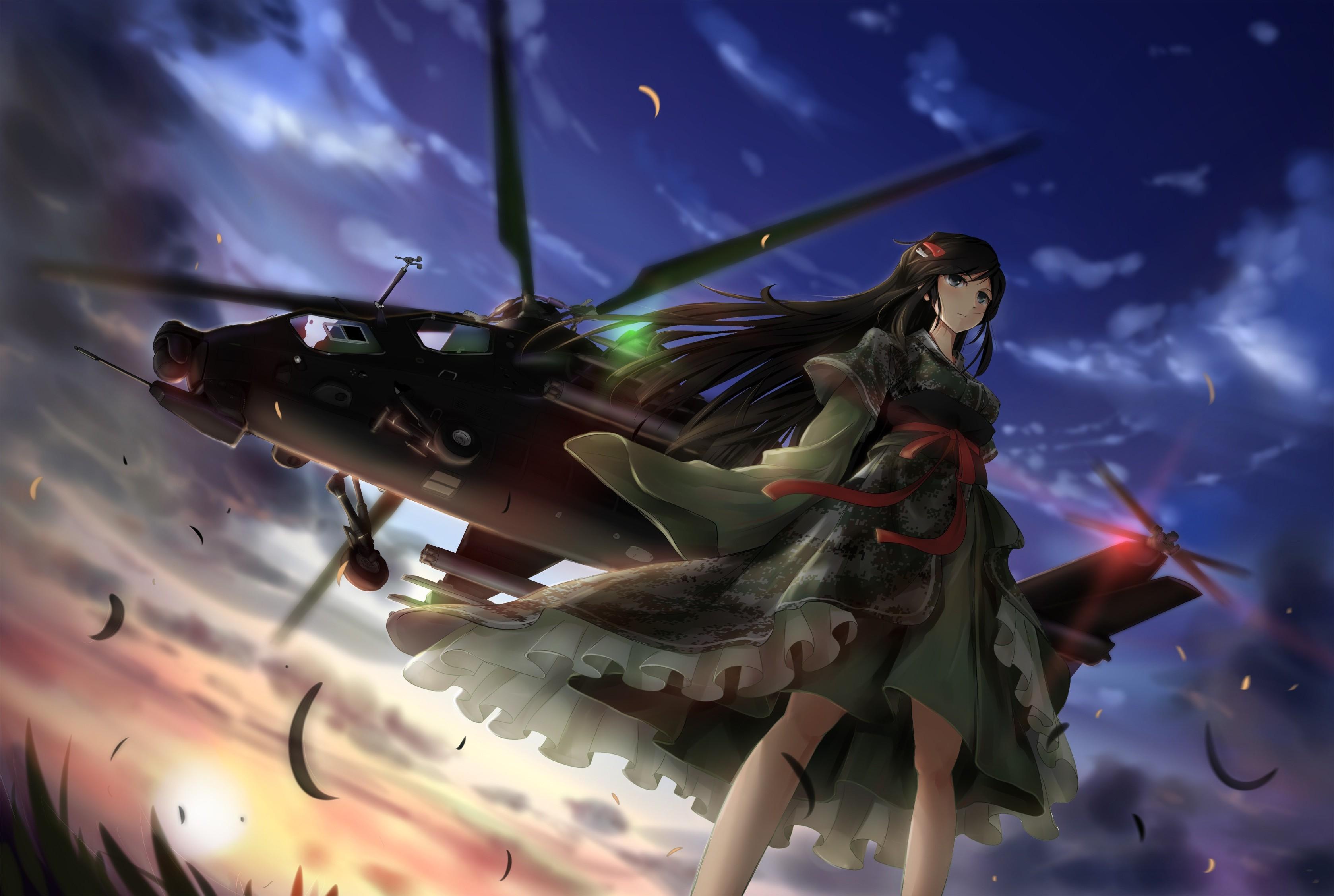 TC Military, Anime Girls, Helicopters Wallpaper HD